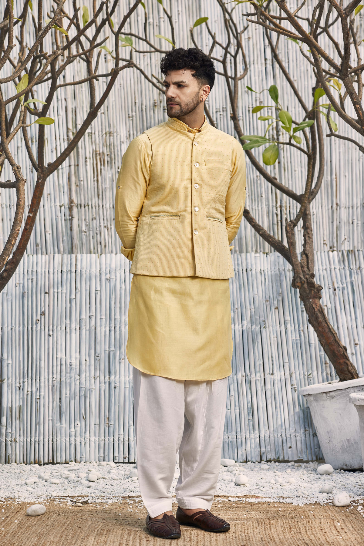 Cotton Yellow Bundi Jacket