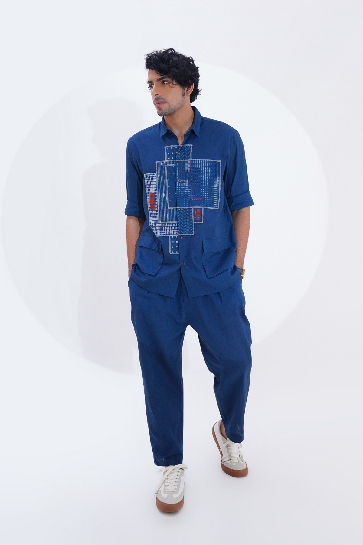 Indigo Pojagi Patch Work Shirt Set