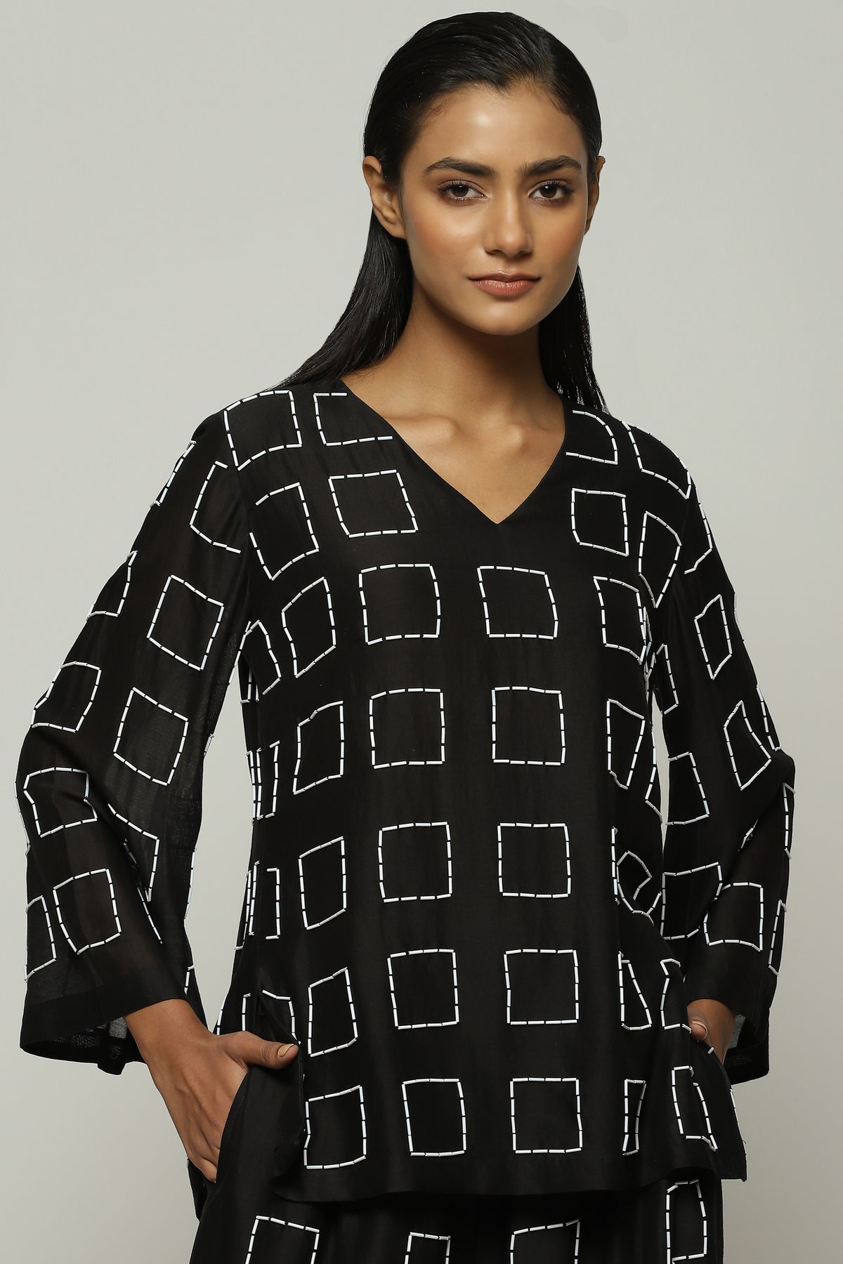 Geometric Square Embroidery Tunic