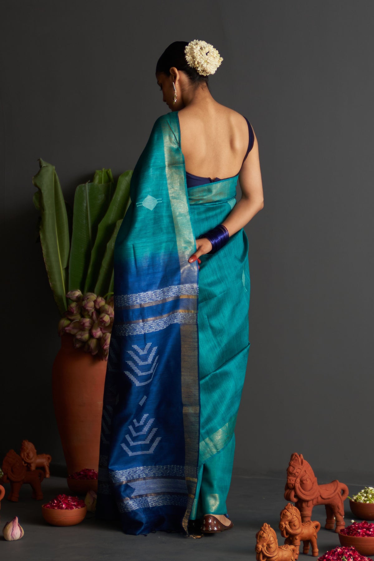 Nargis Teal Saree