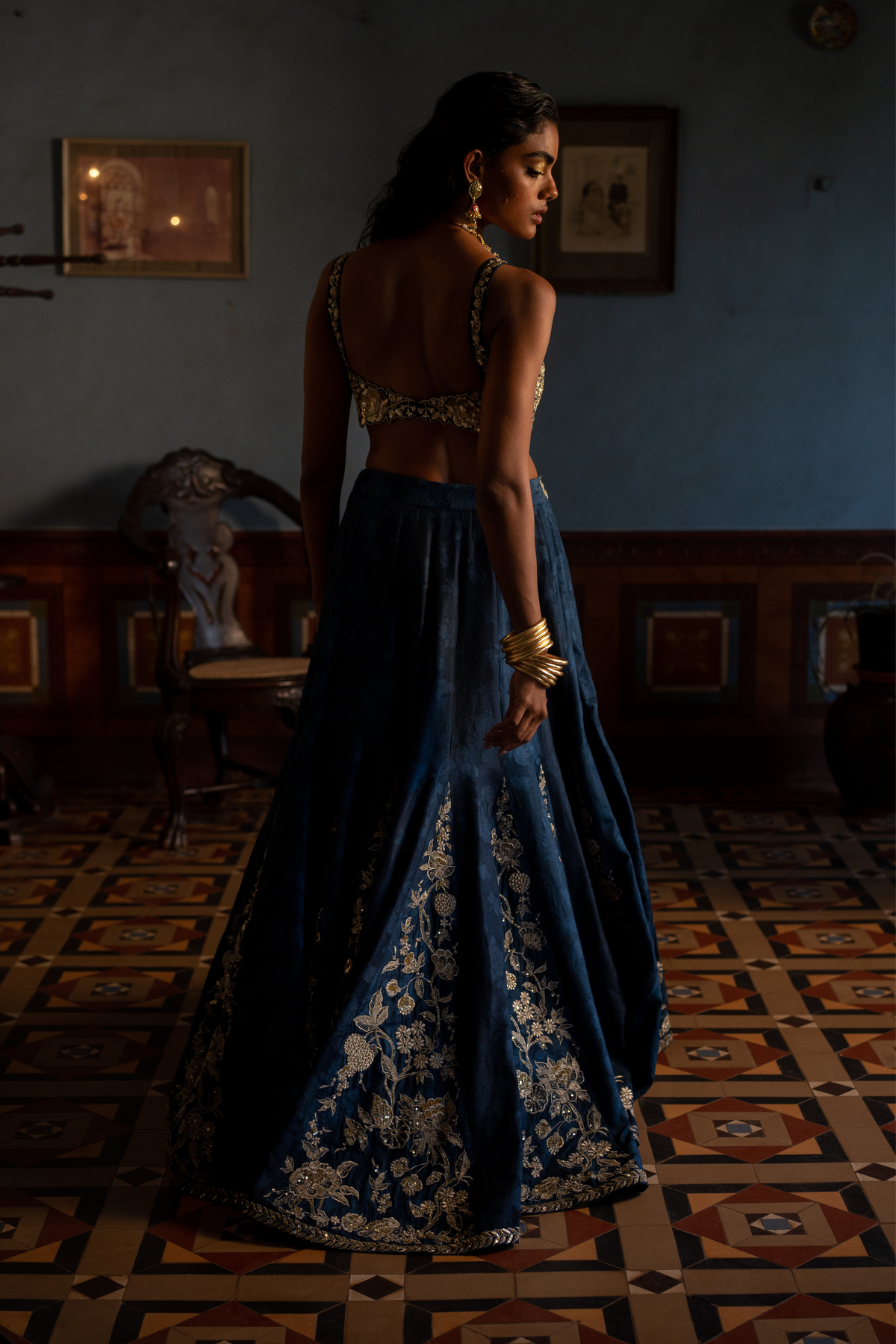 Blue Kali Embroidered Lehenga Set