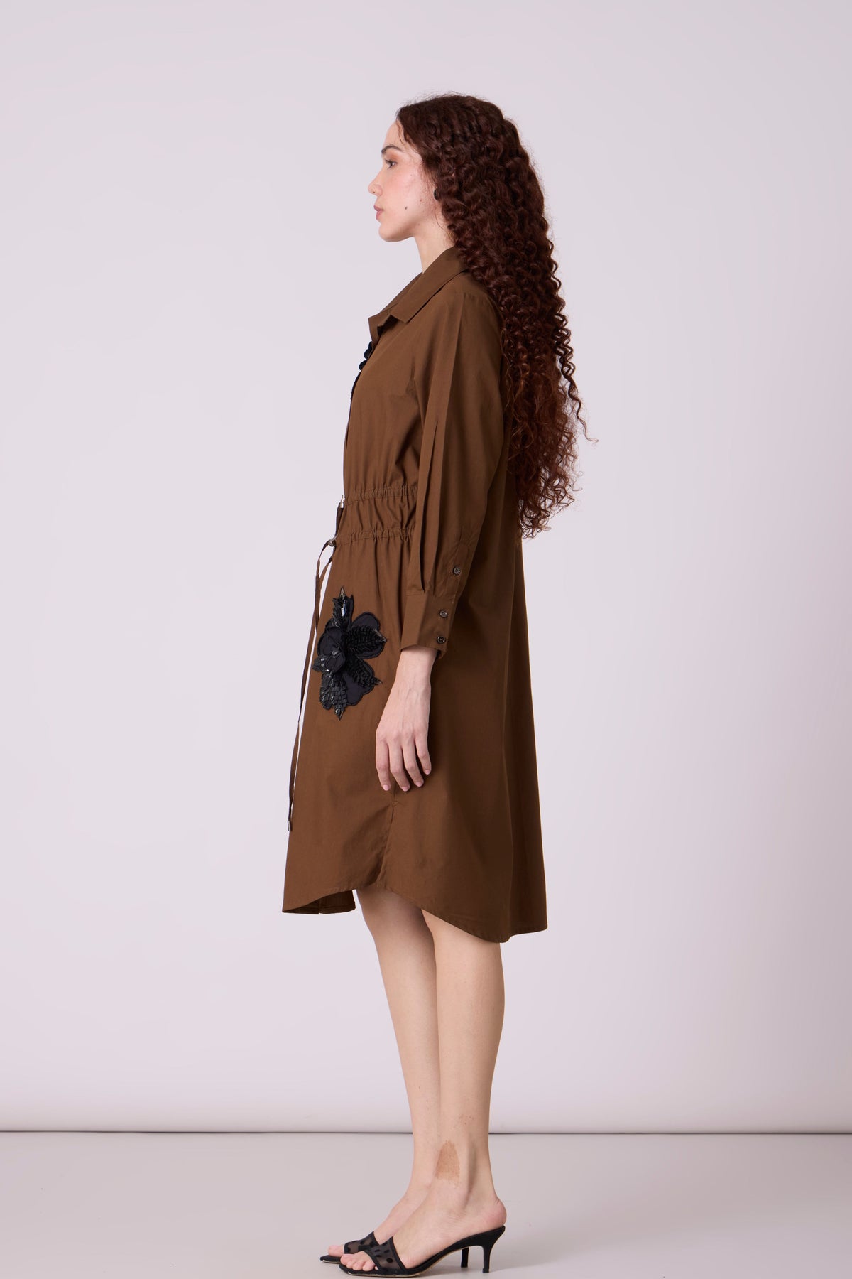 Miles Applique Olive Brown Dress