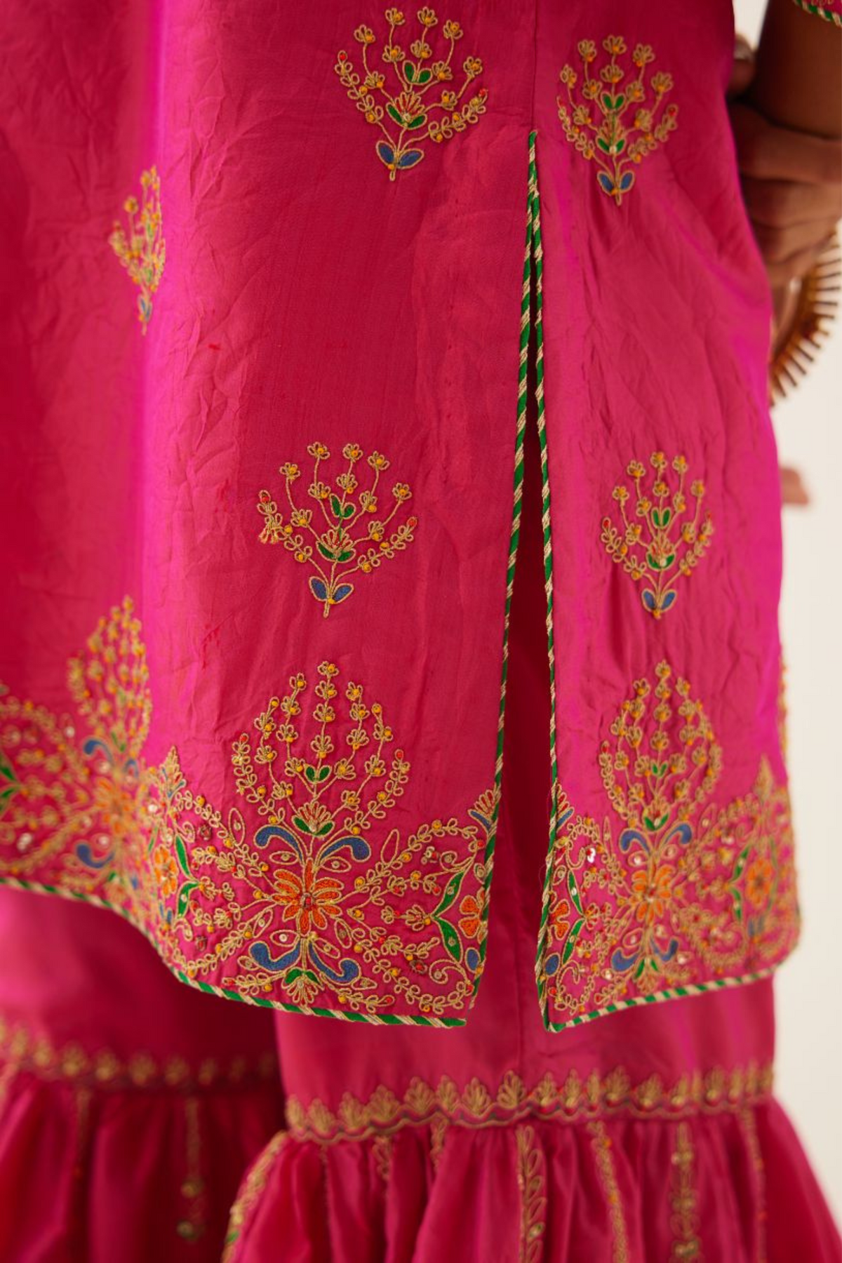 Raspberry Short Silk Kurta Set