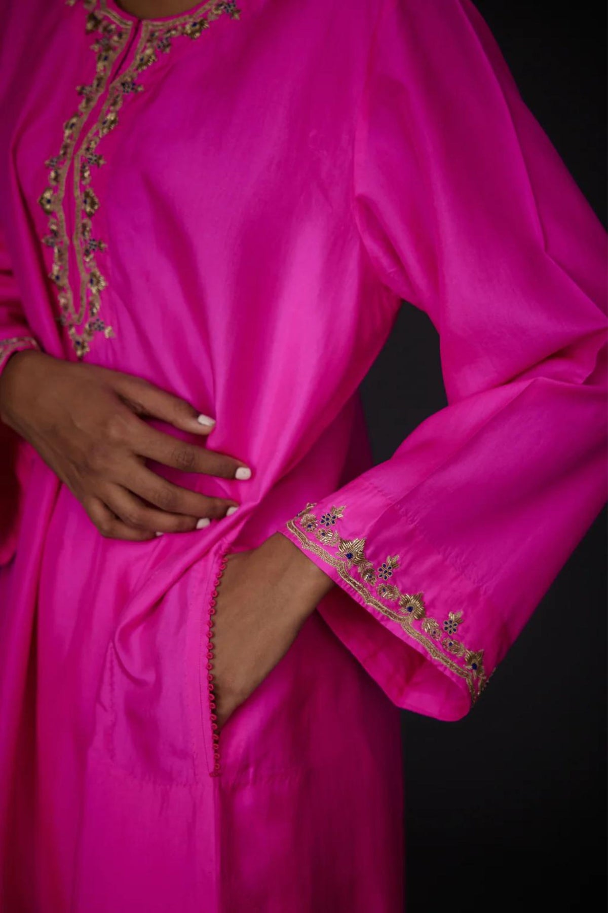 Hot Pink Embroidered Tunic Wiith Trouser