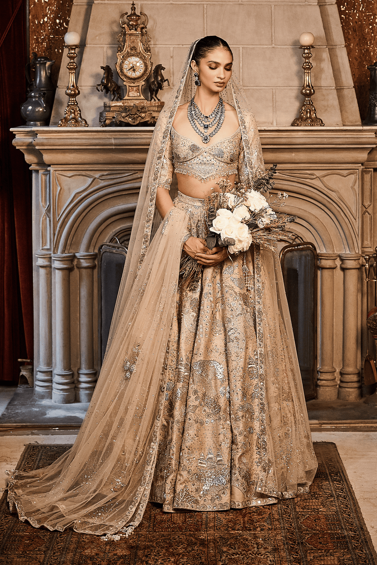 Wild Ocean Ekru Lehenga Set