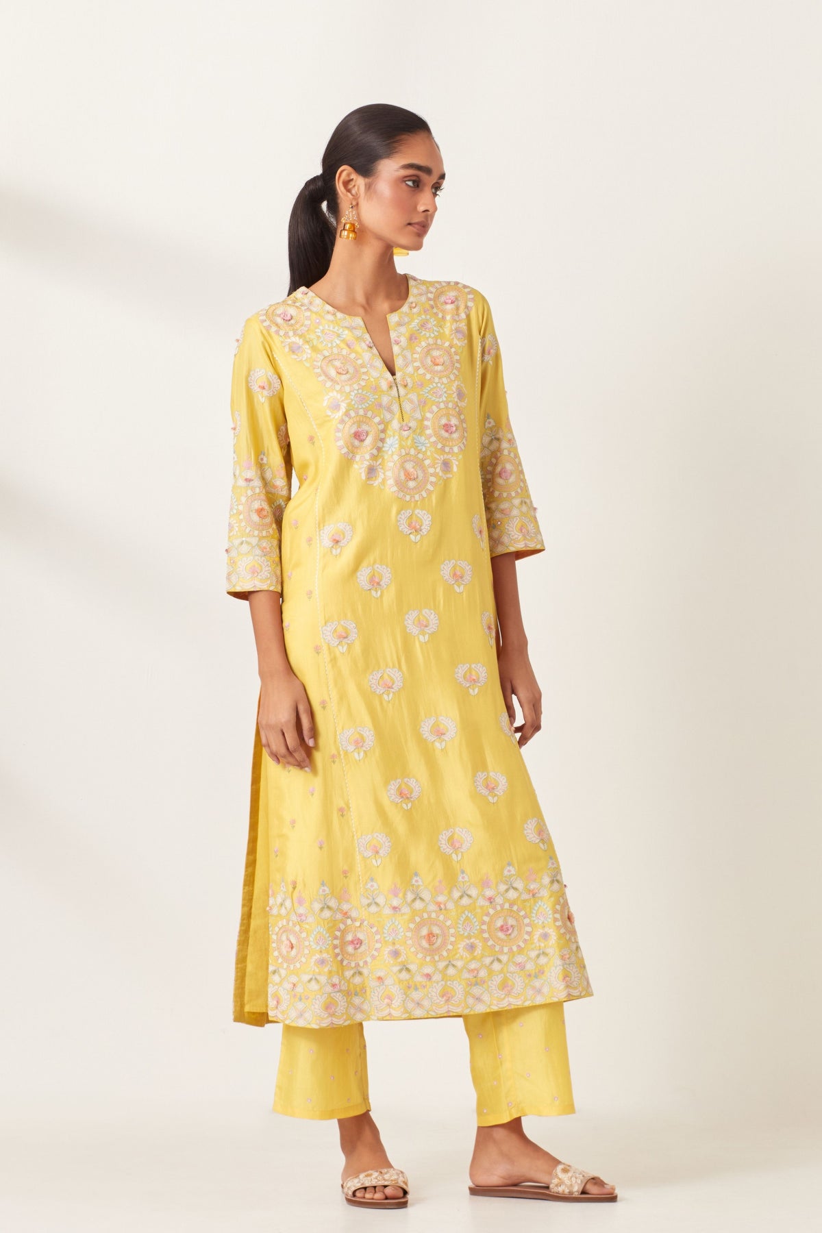 Yellow Kalidar Straight Kurta Set