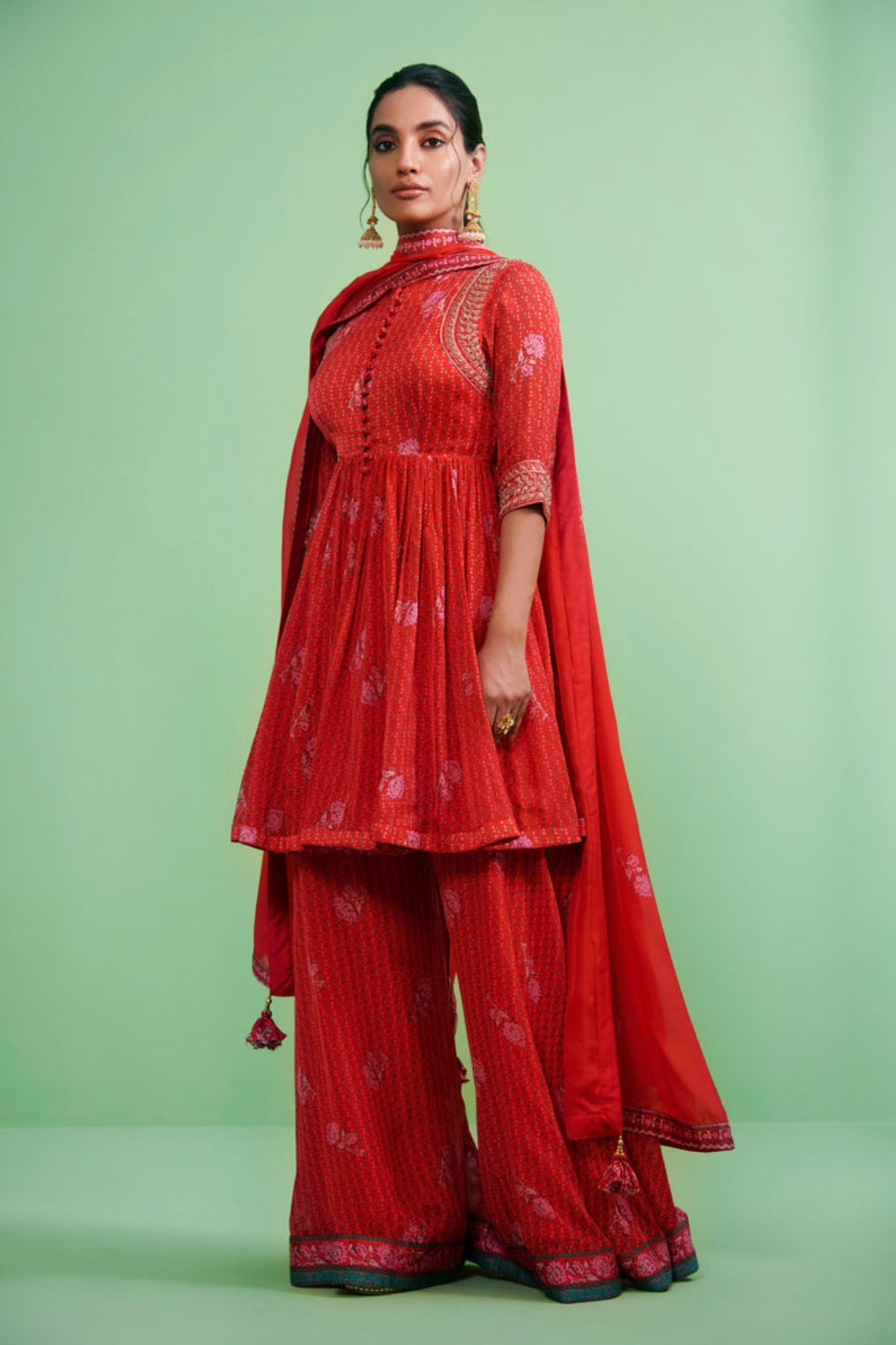 Red zardozi kurta sharara set