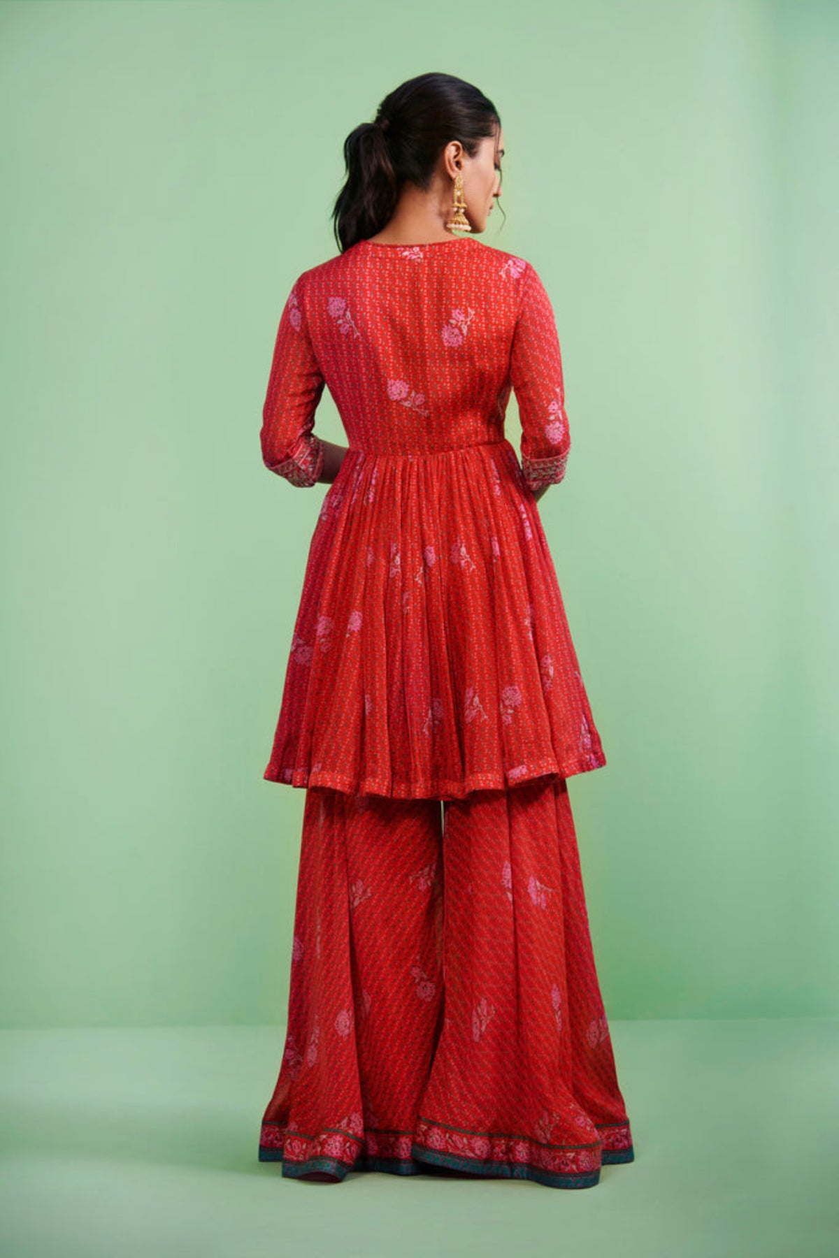 Red zardozi kurta sharara set