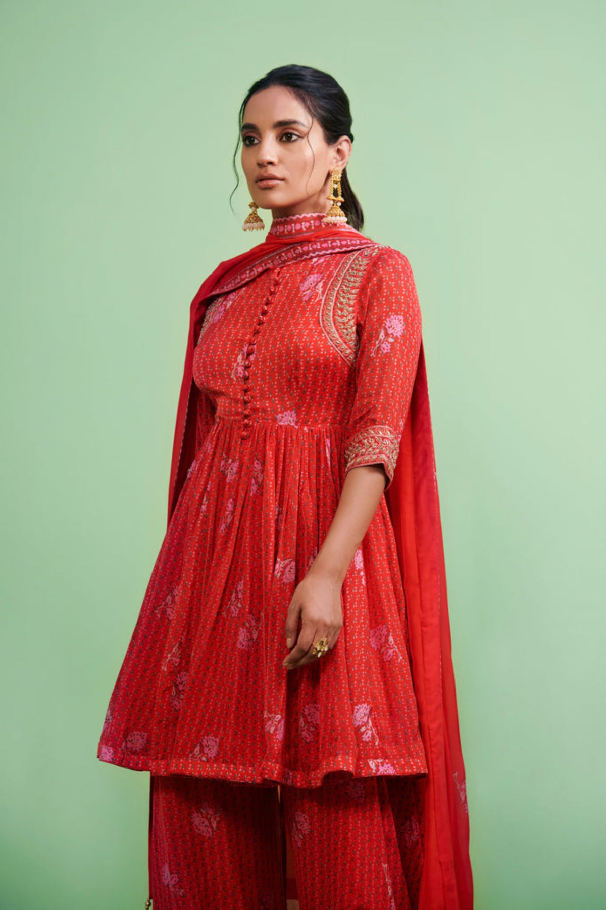 Red zardozi kurta sharara set