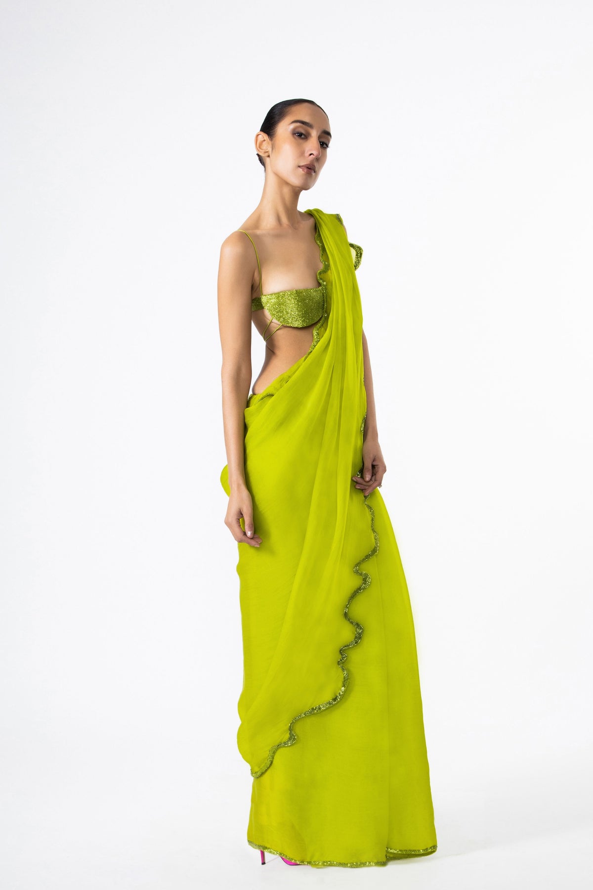 Chartreuse Thousand Crescents Saree