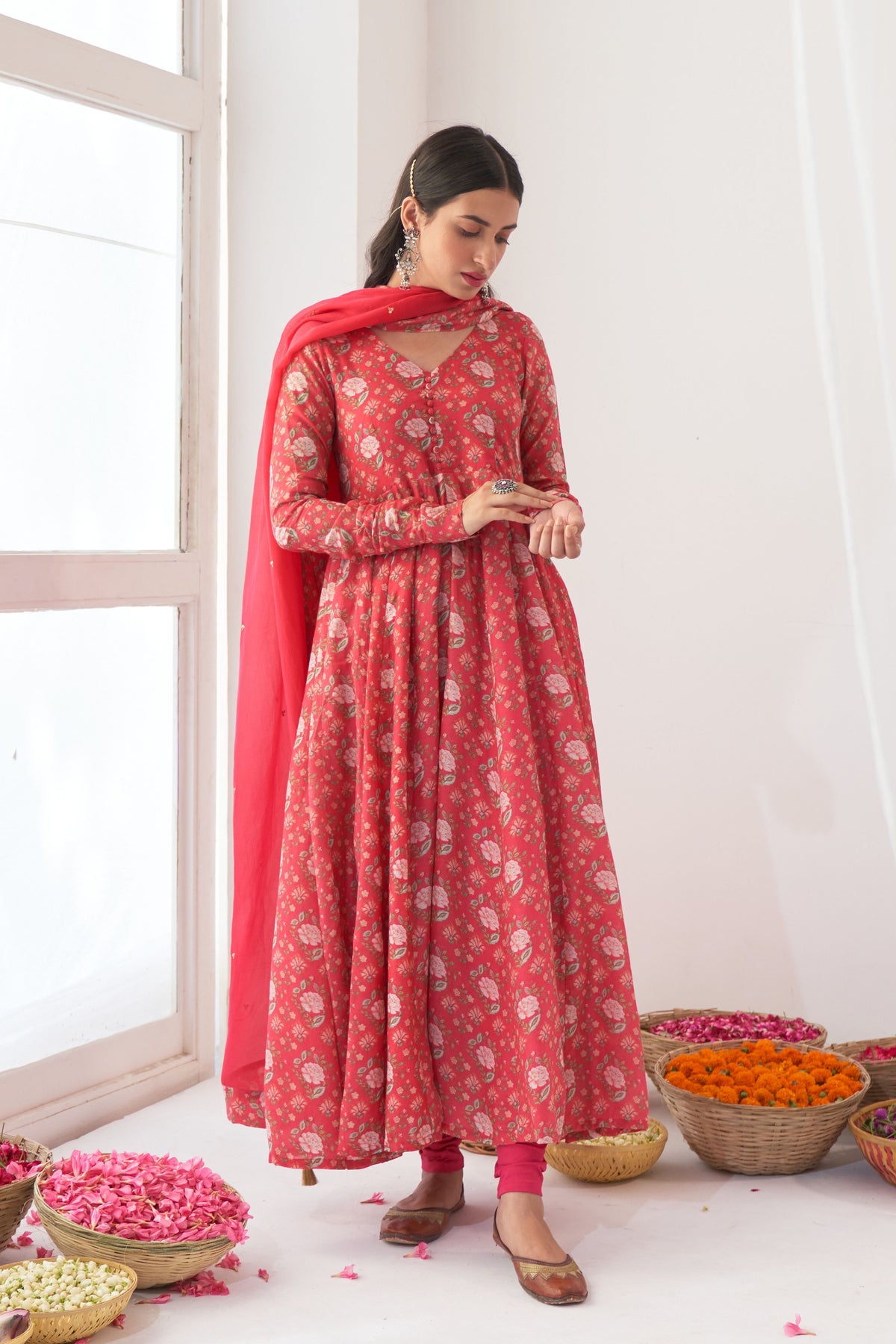 Hot Pink Peony Anarkali Chudidar