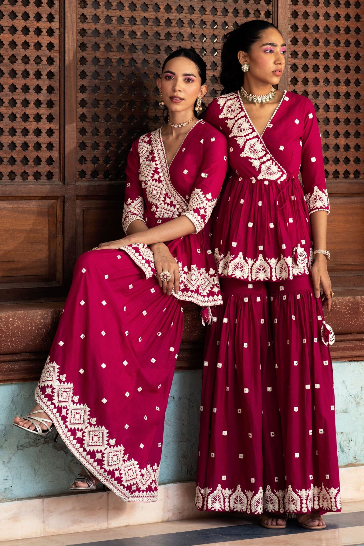 Fuchsia Diamond Sharara Set