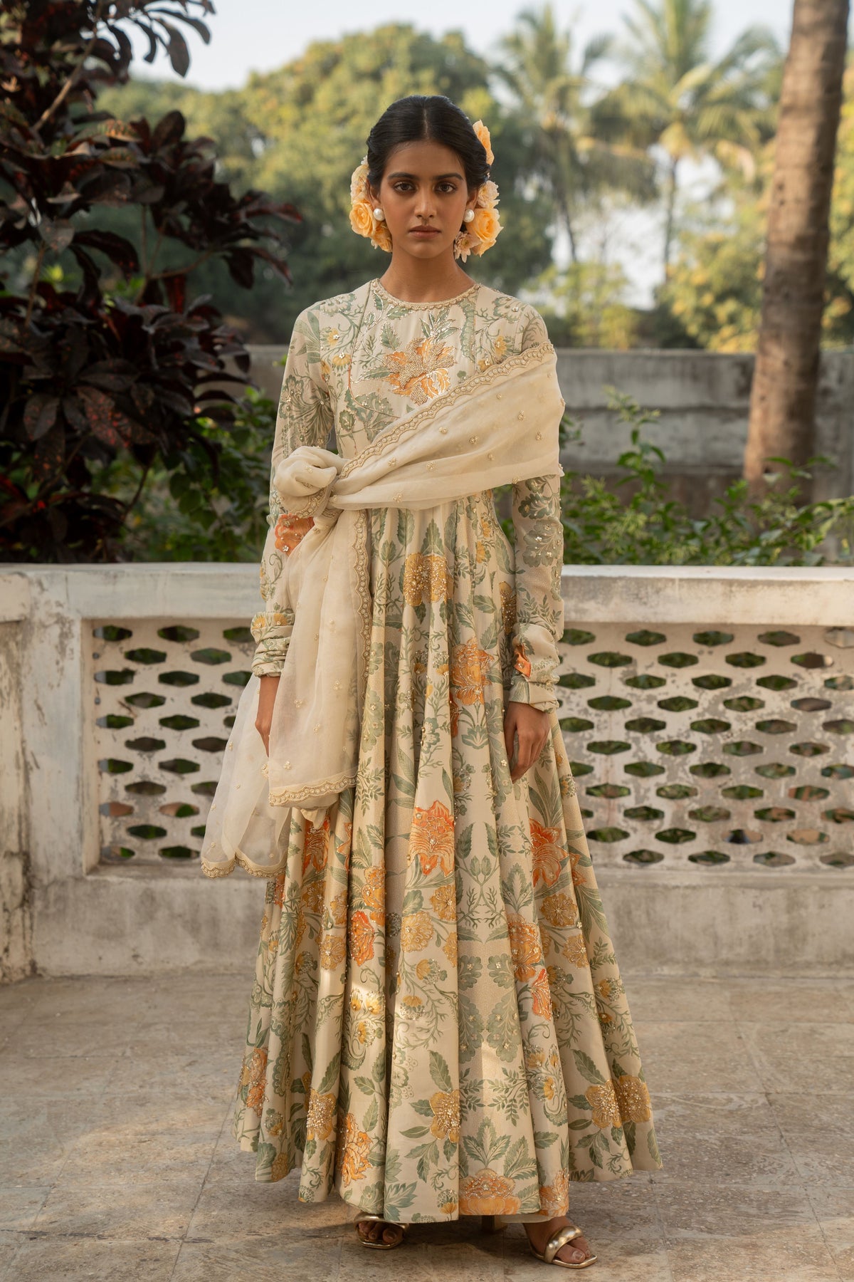 Ivory Embroidered Anarkali Set