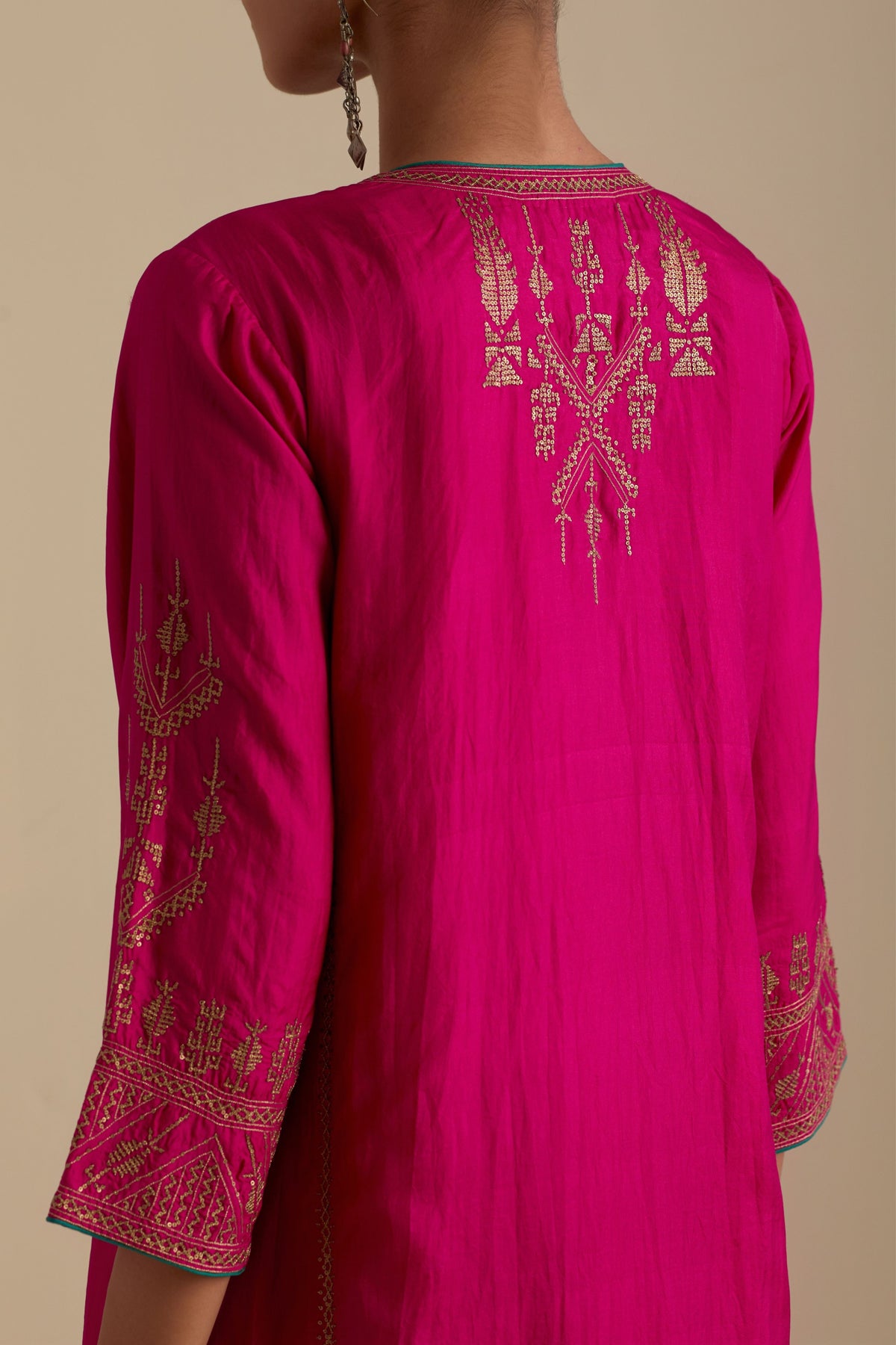 Fuchsia Silk Straight Kurta Set