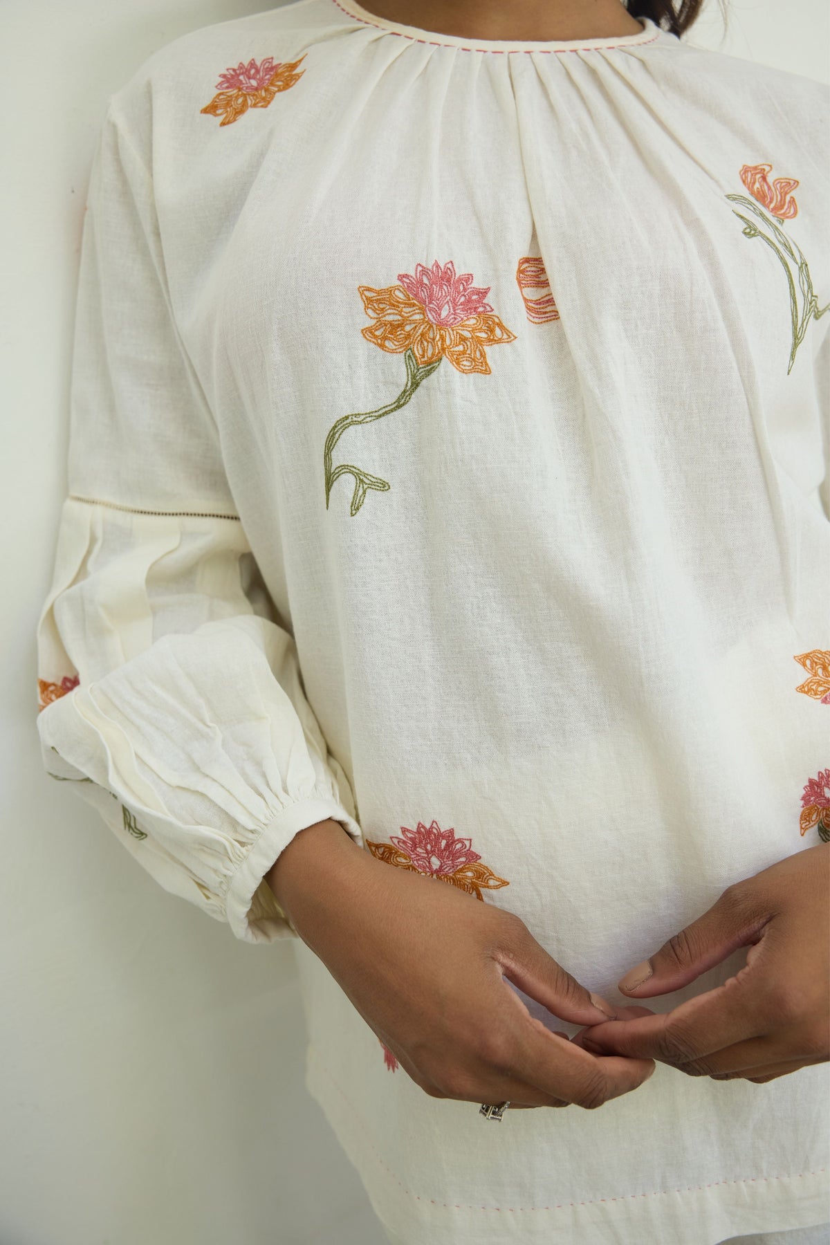 Hand Embroidered White Cotton Top