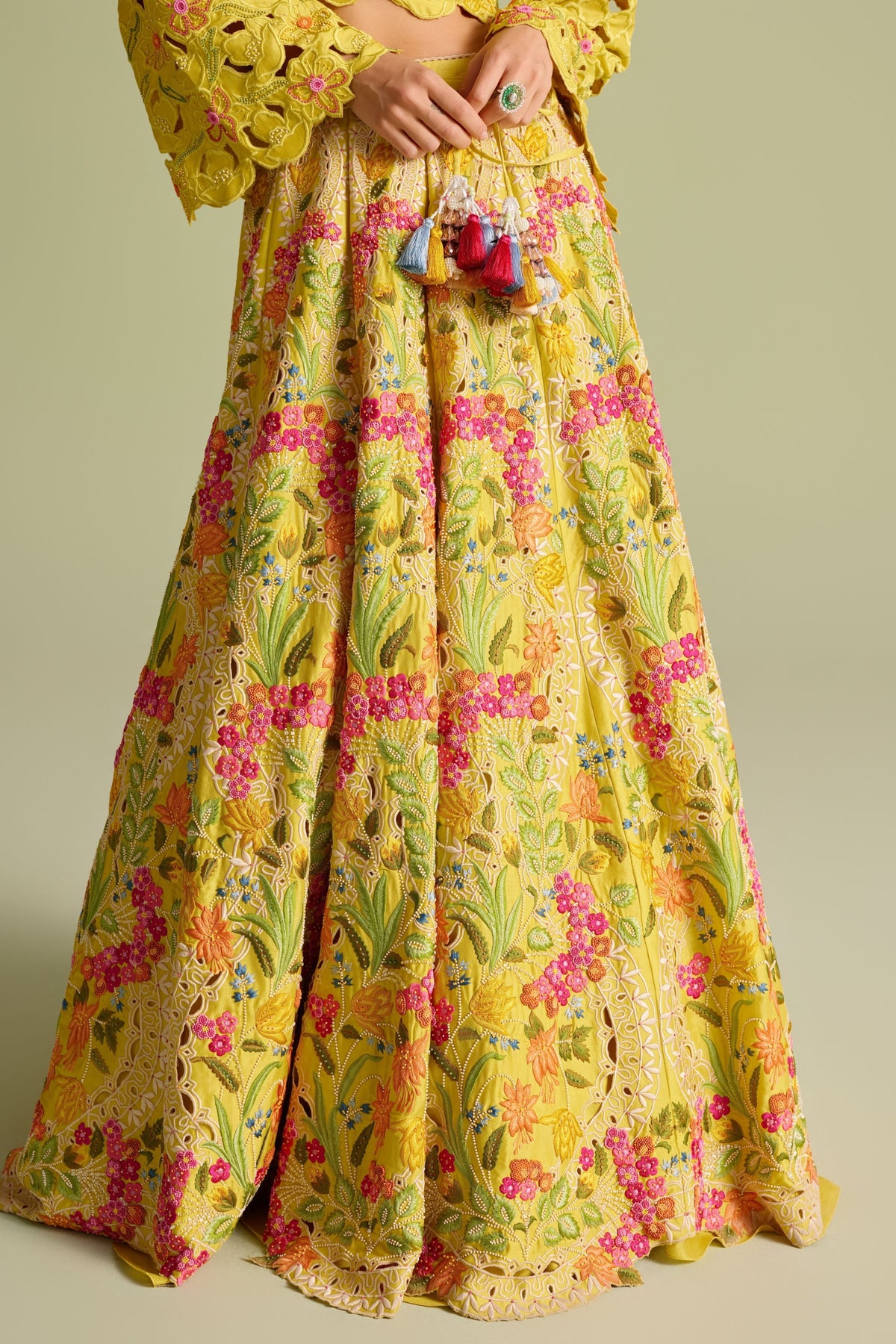 Yellow Multicolored Embroidered Lehenga