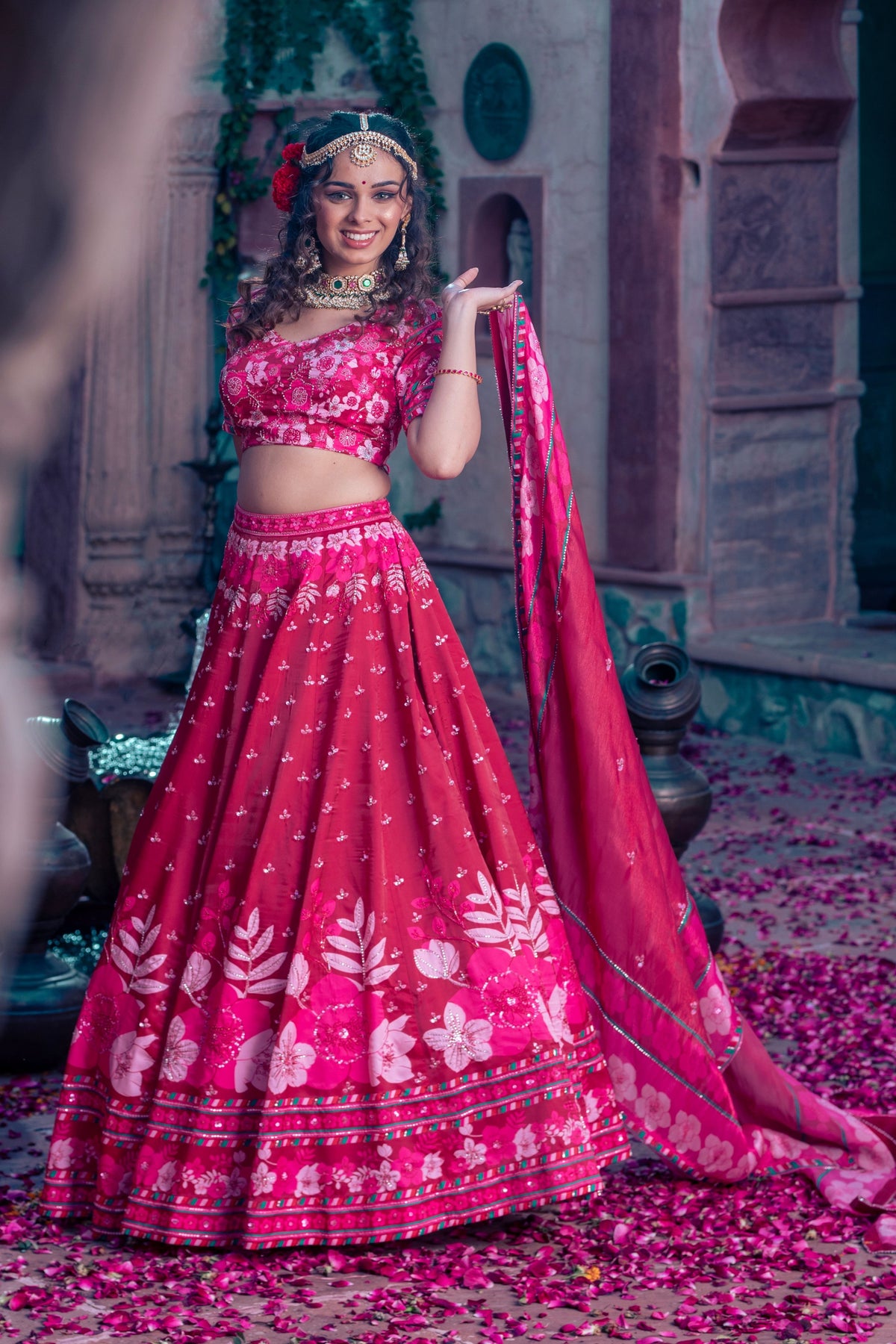 Maroon Embroidered Lehenga Set