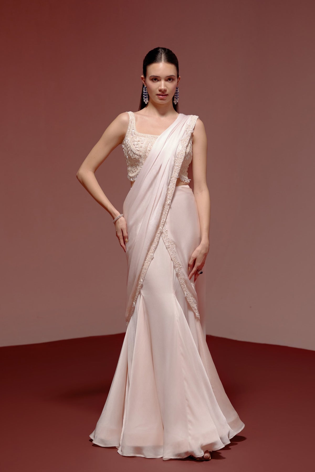 Blush Pink Drape Saree