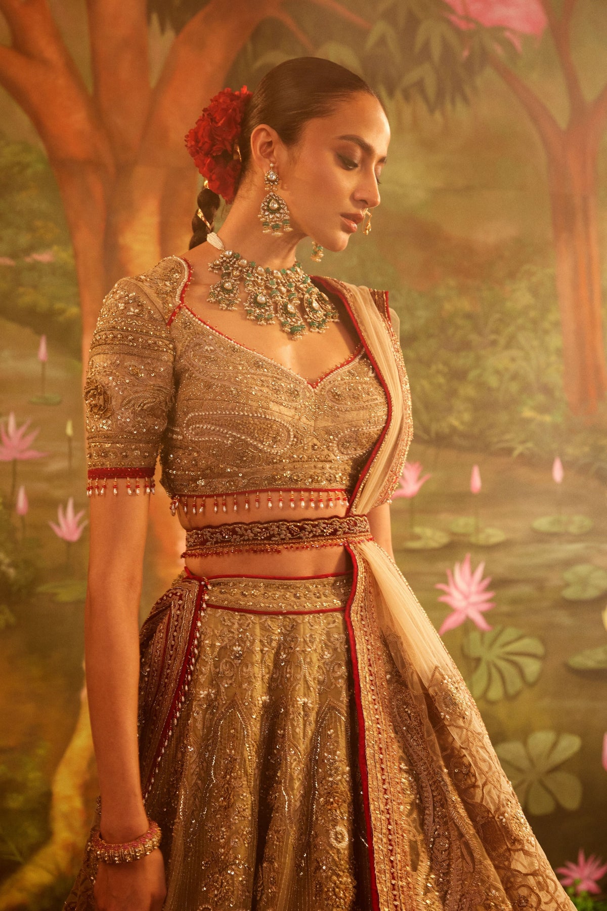 Golden Green Lehenga