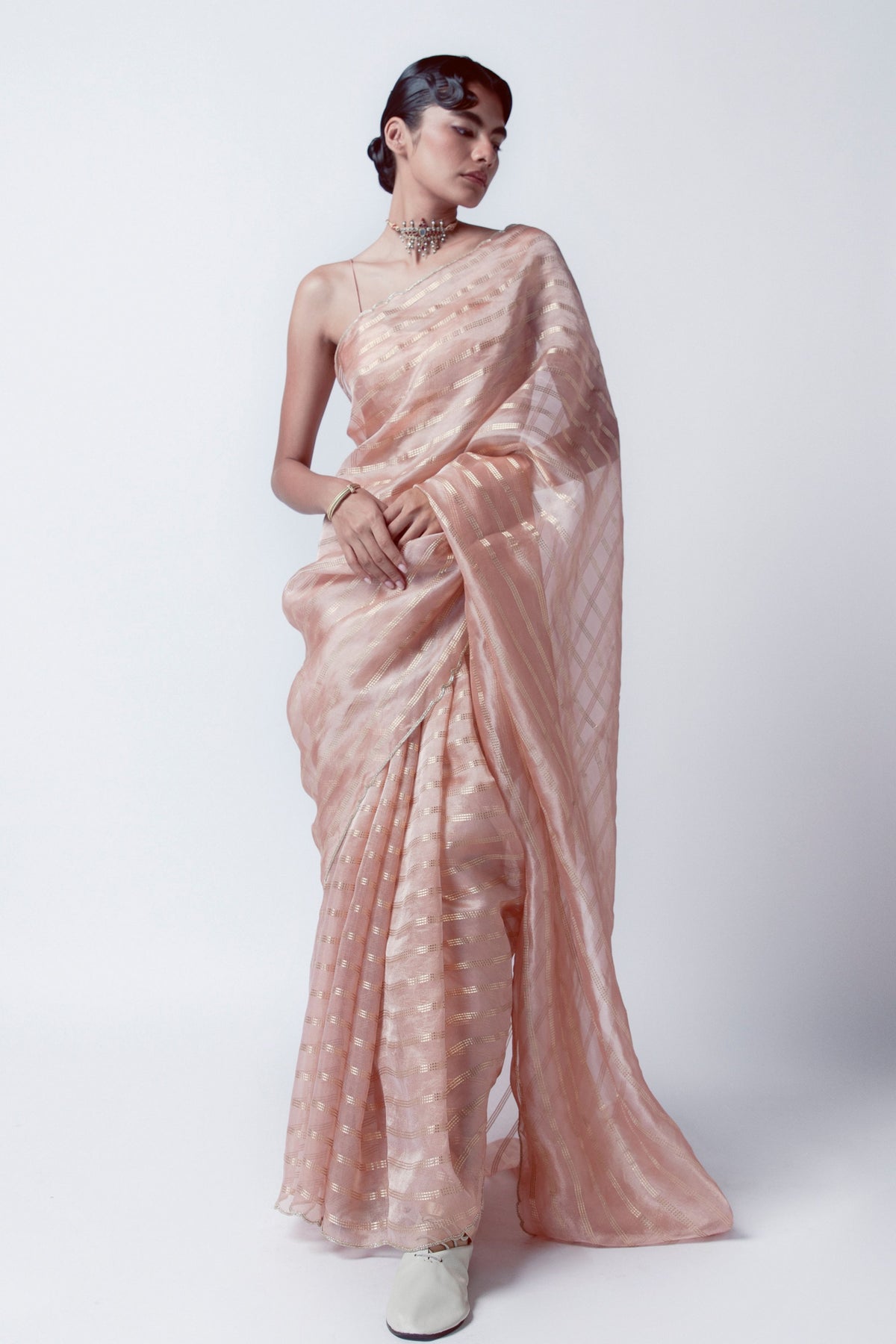 Handwoven Peony Pink Tissue Saree