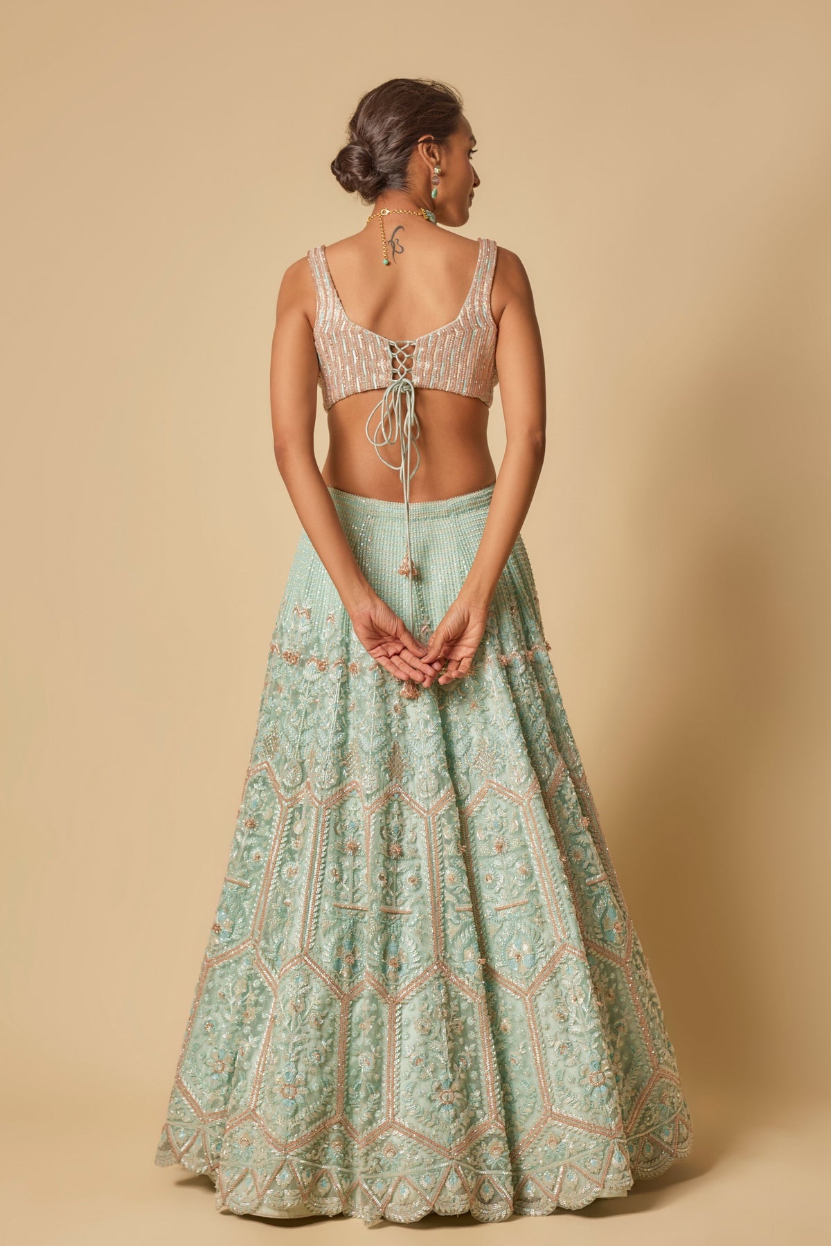 Mint Heavy Embroidered Lehenga Set