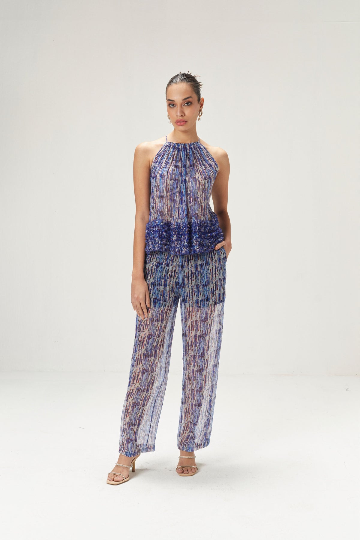 Printed Lurex Chiffon Co-ord Set