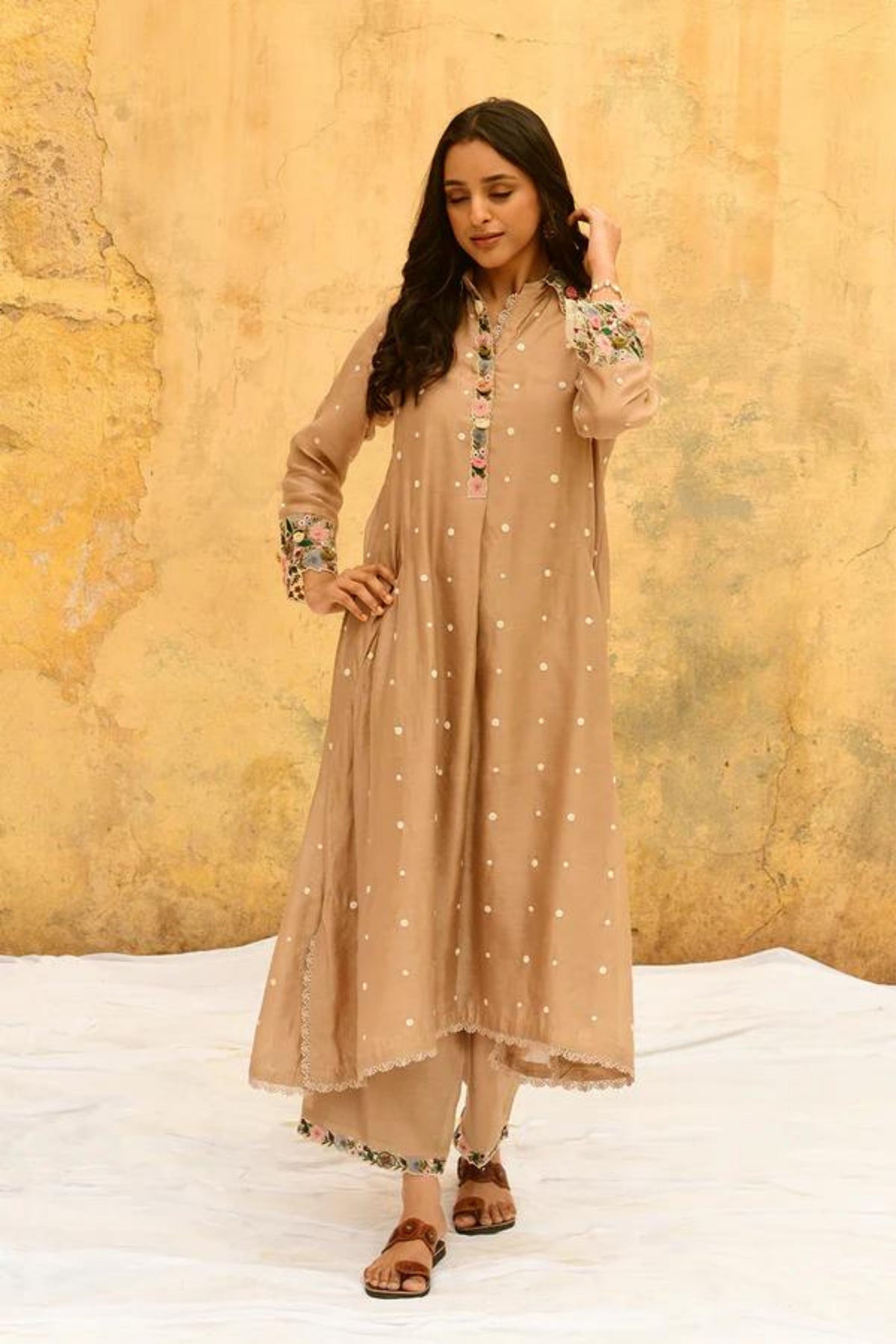 Ivory Orchid Collar Style Kurta Set