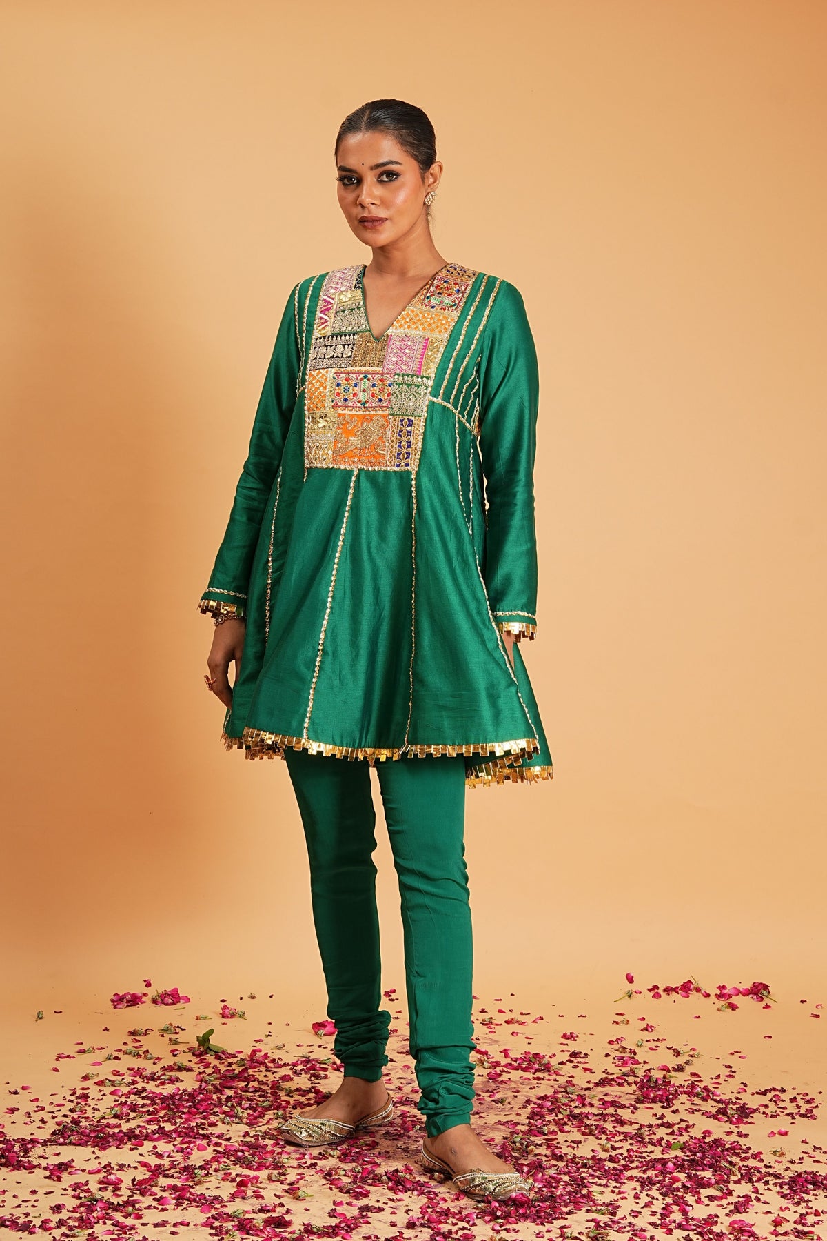 Green Chanderi Kurta Set