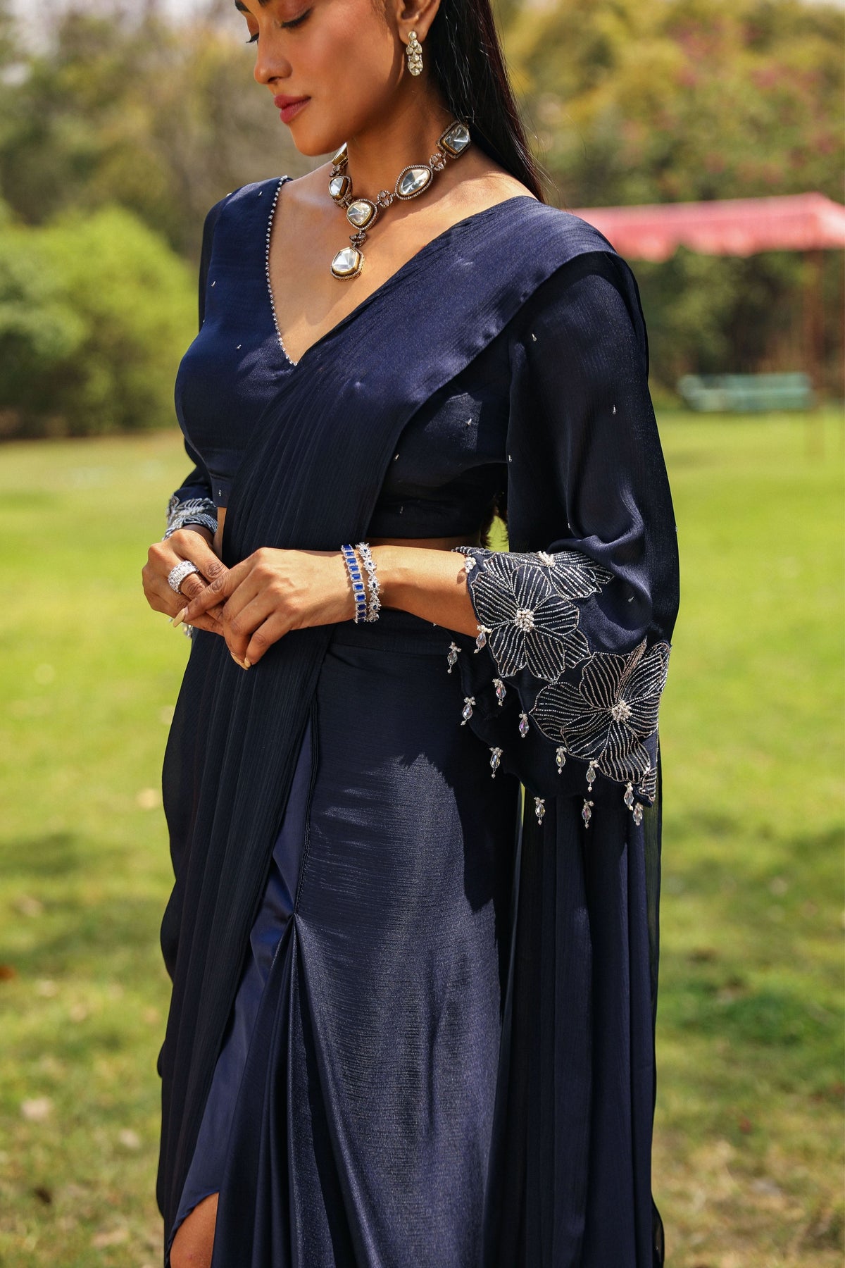 Dilbar Navy Blue Drape Saree