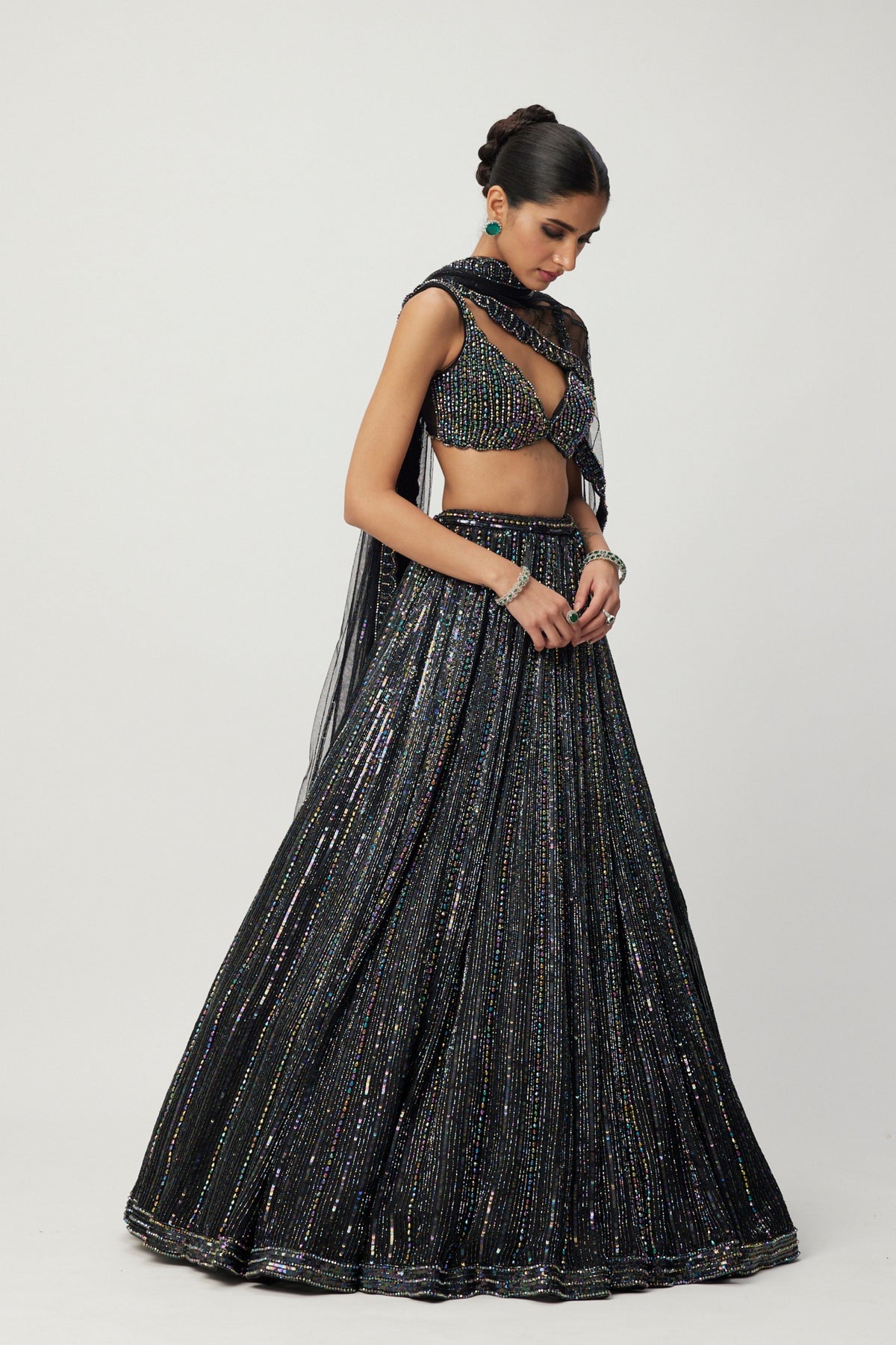 Black Crystal Embroidered Lehenga Set