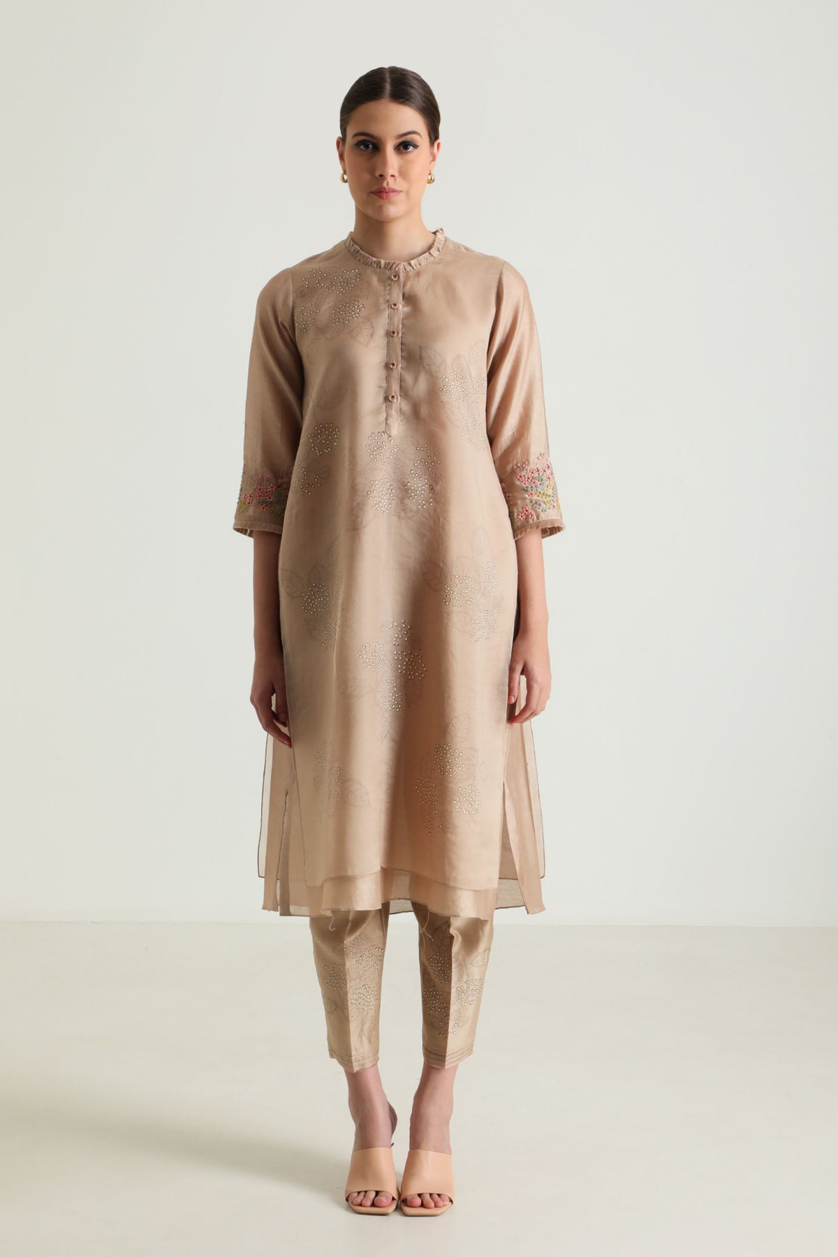 Beige Double Layer Kurta Set