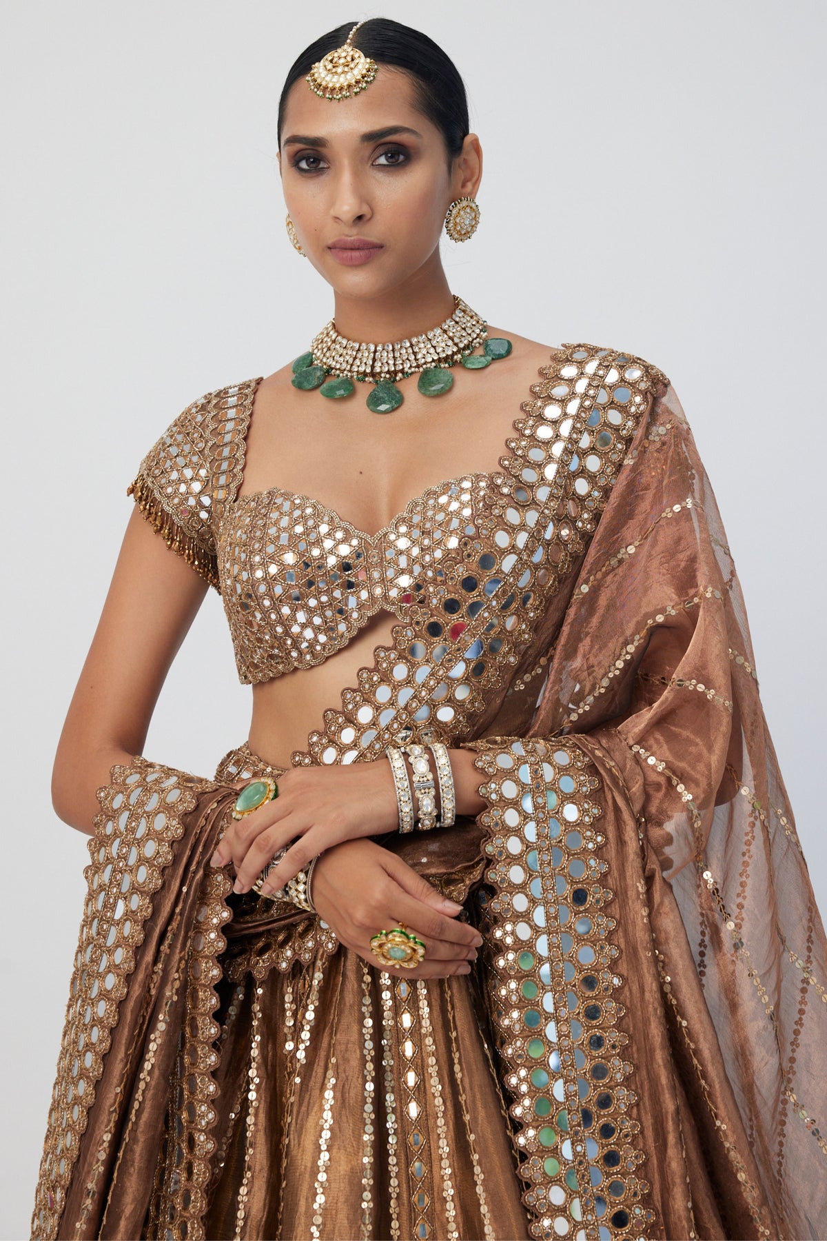 Copper Shimmer Mirror Lehenga Set