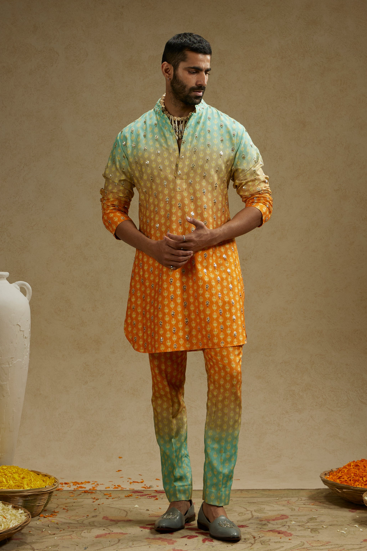 Ombre Print Highlighted Kurta Set