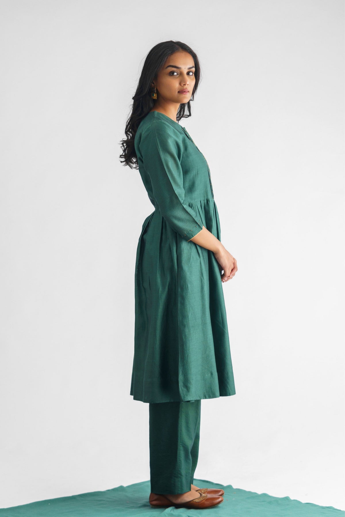 Green Chanderi Silk Tunic Set