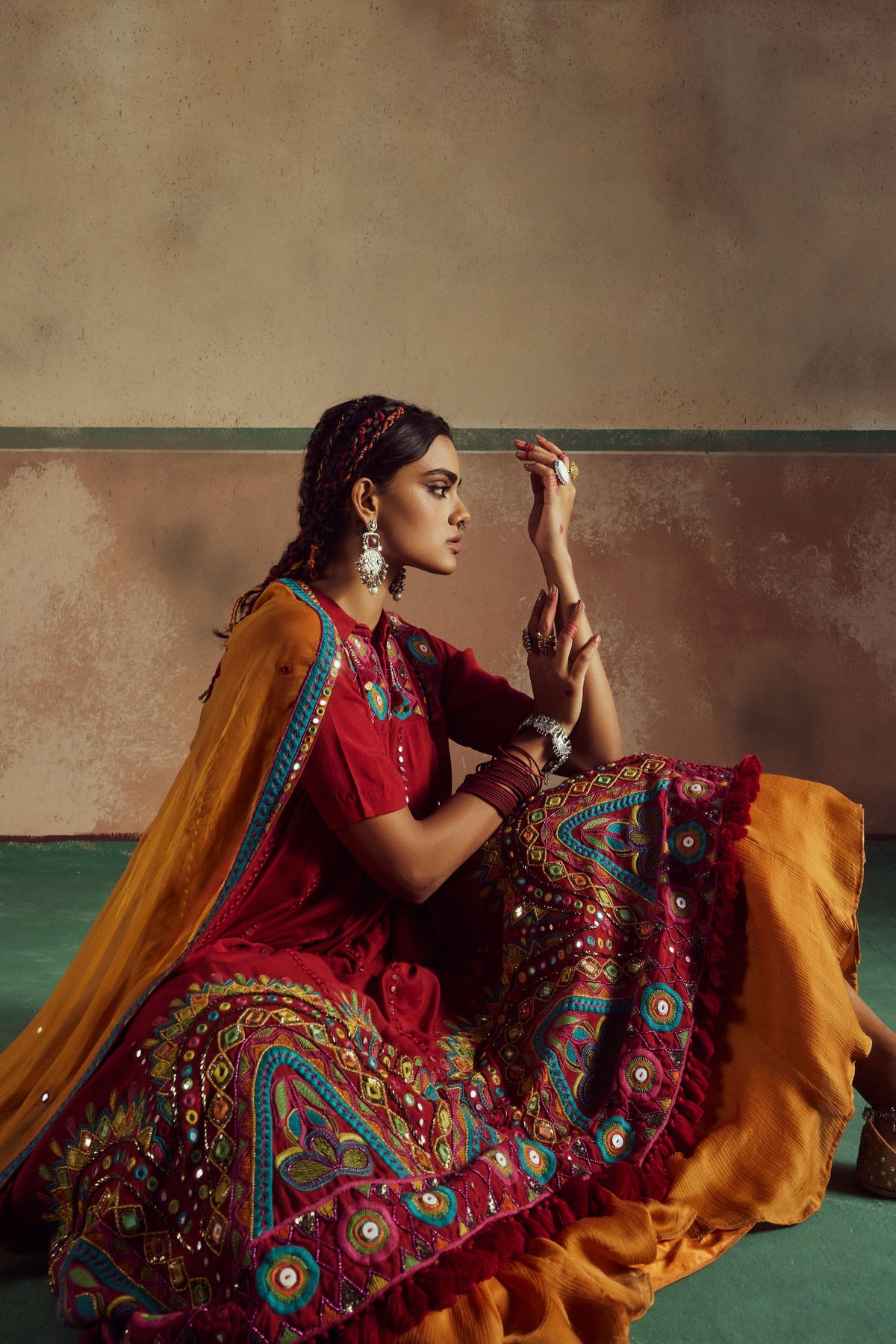 Red Anarkali With Lehenga Set