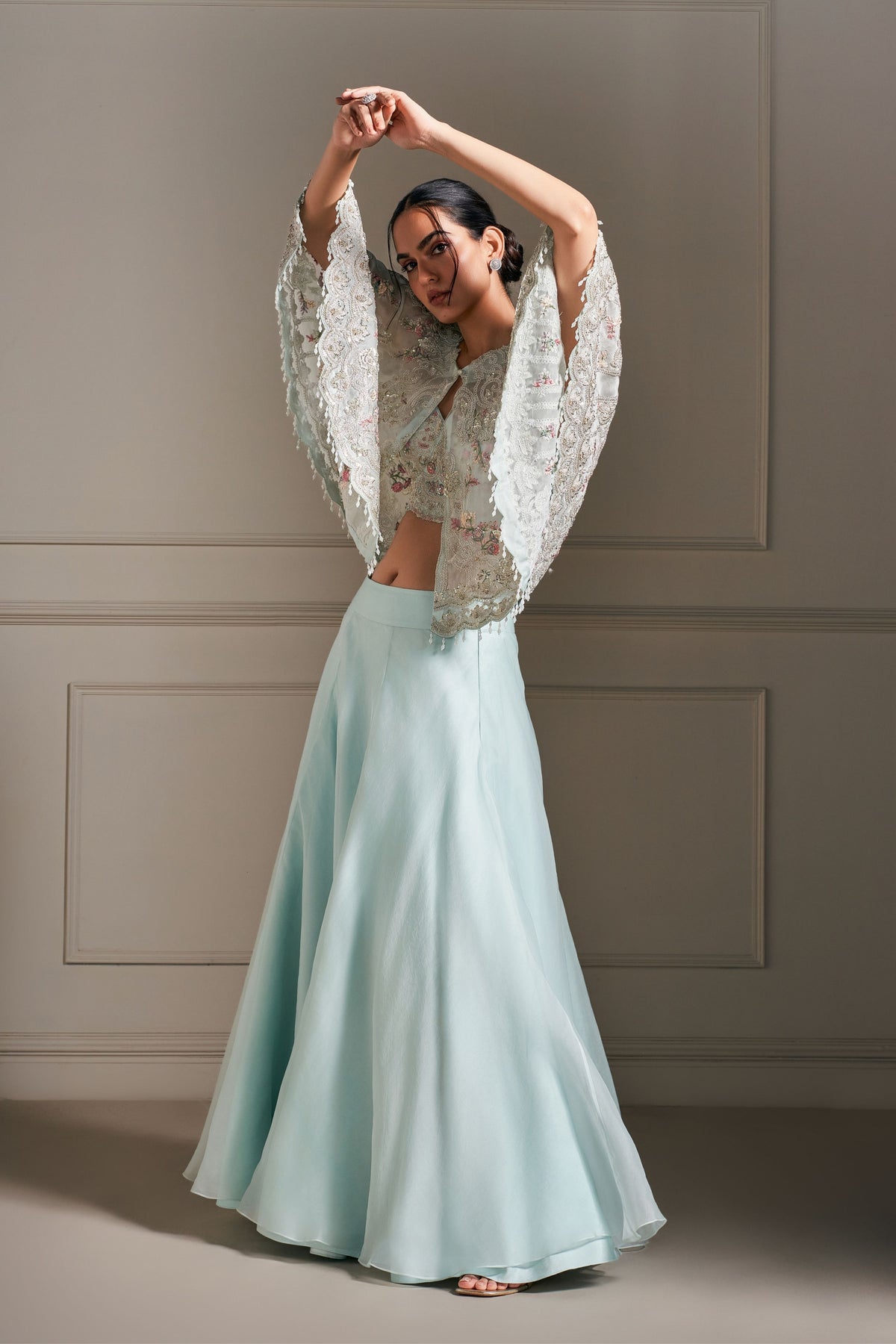 Regal Ice Blue Embellished Cape