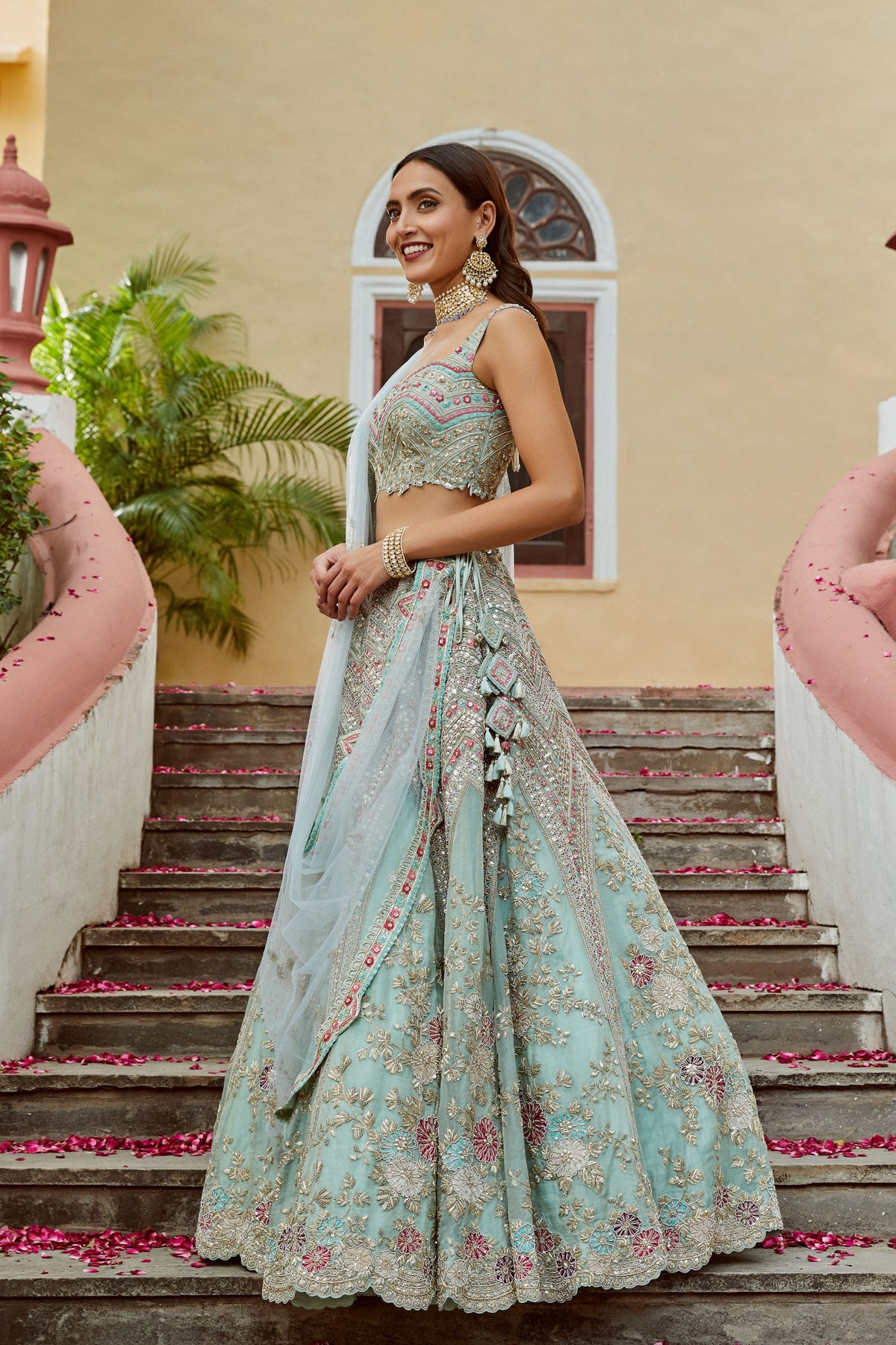 Teal embroidered lehenga set