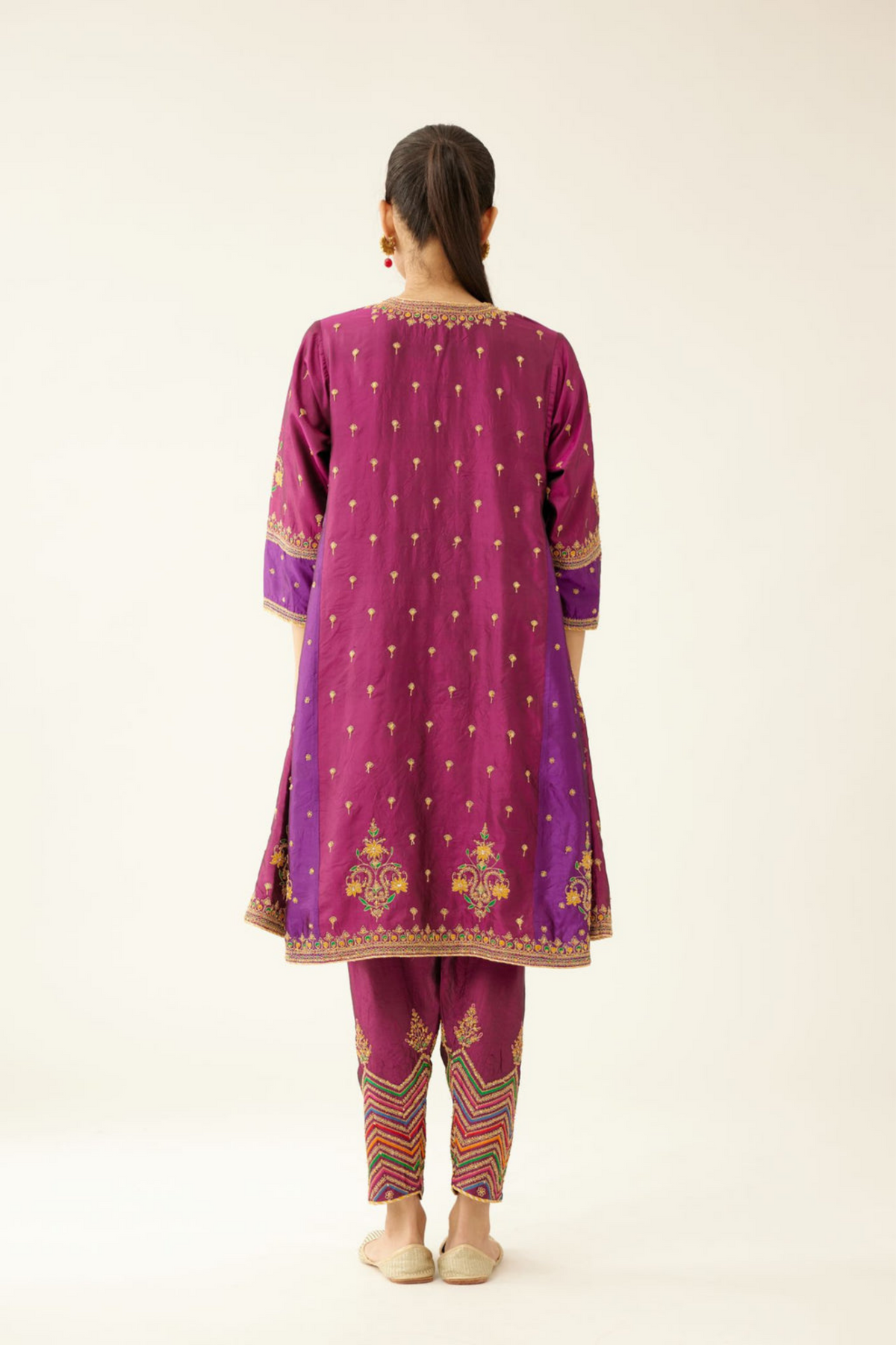 Sangria &amp; Purple Silk Kalidar Kurta Set