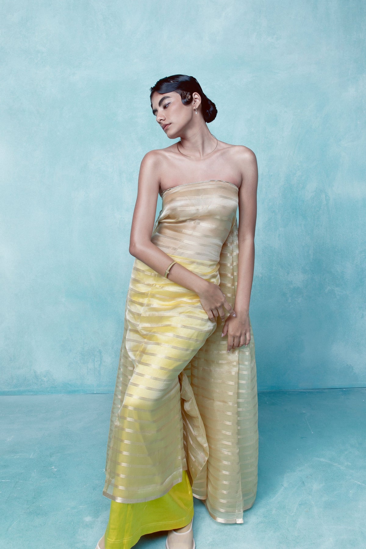 Handwoven Blonde Yellow Tissue Saree