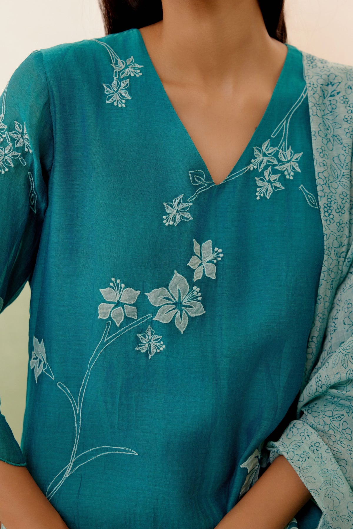 Teal Applique Kurta Set