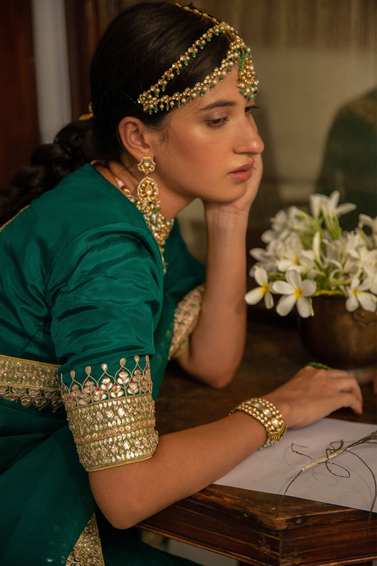 Emerald Green Bridal saree Set