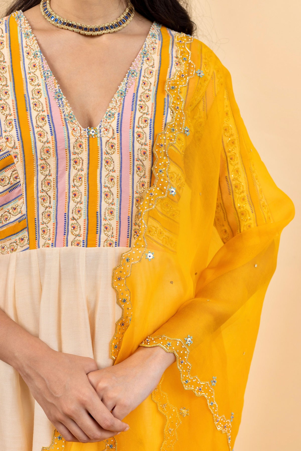 Yellow Kira Anarkali Set