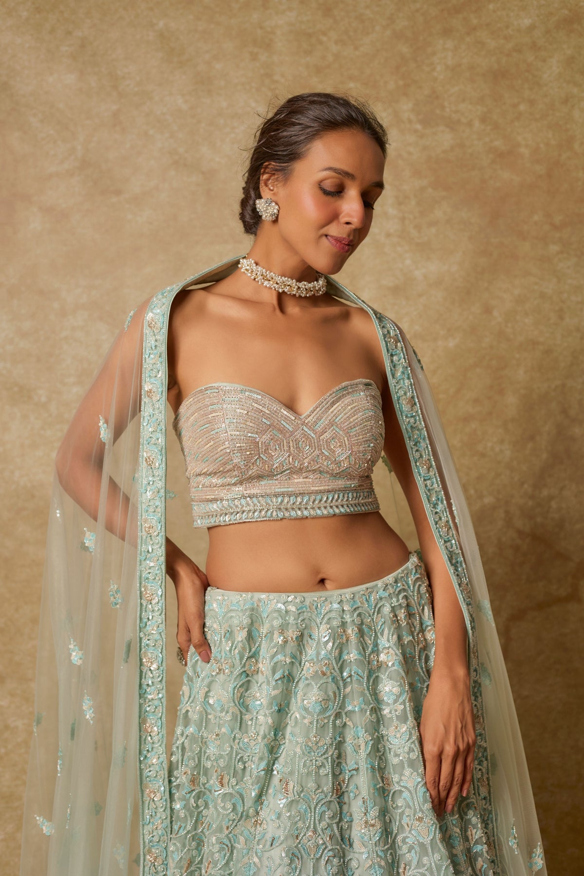 Mint Embroidered Lehenga Set