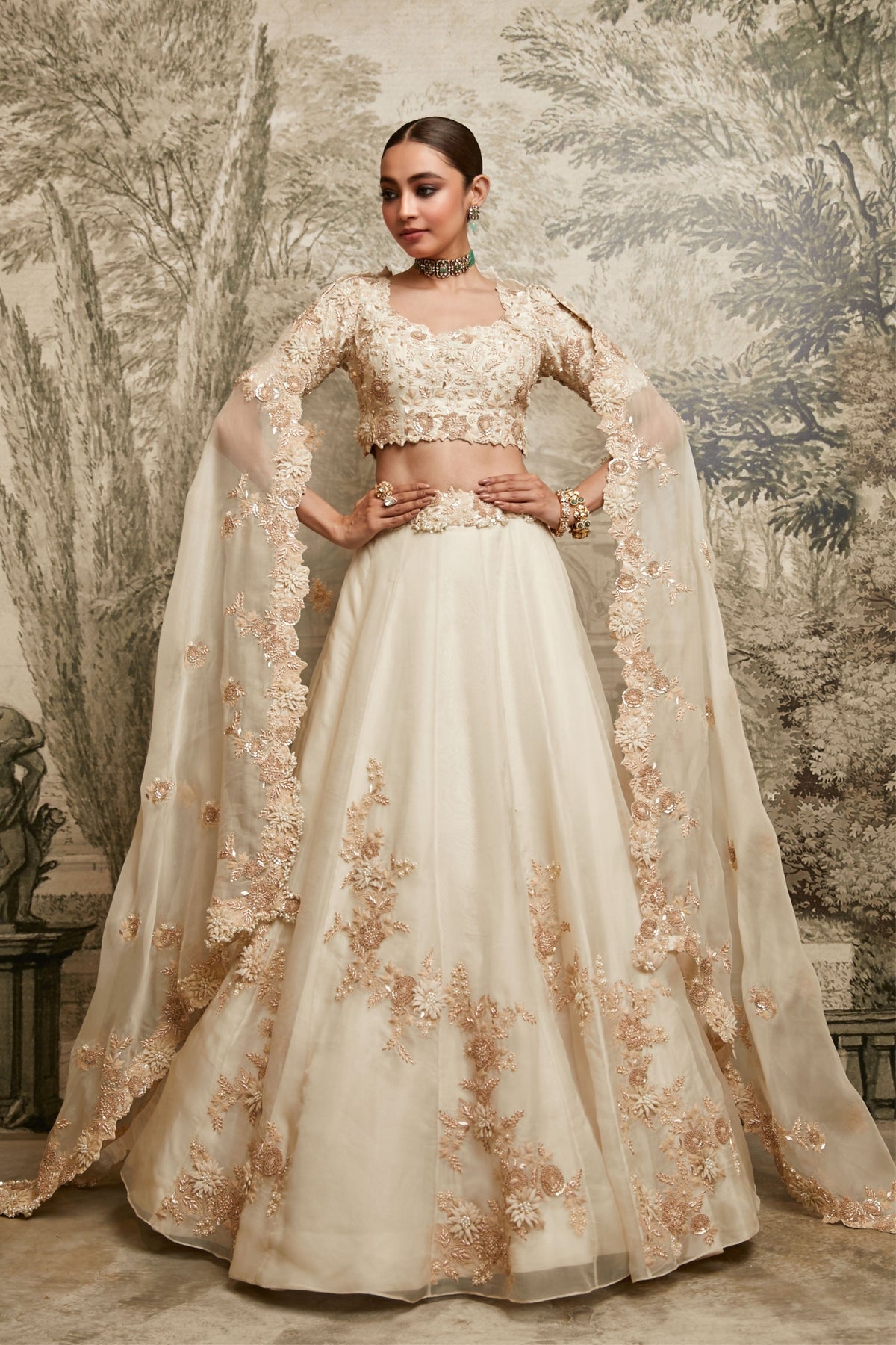 Ivory 3d Flower Lehenga Set