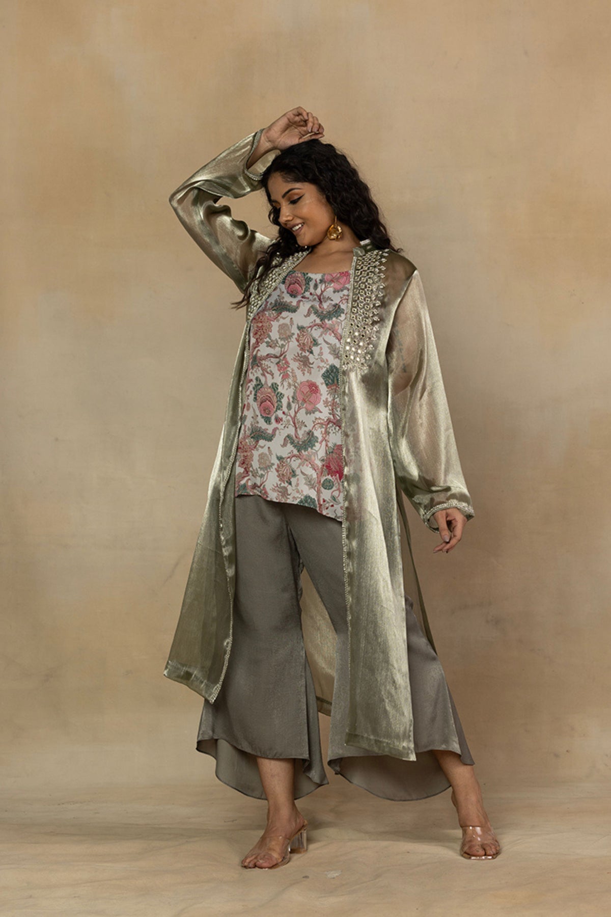 Printed Short Kurta Set with Shrug