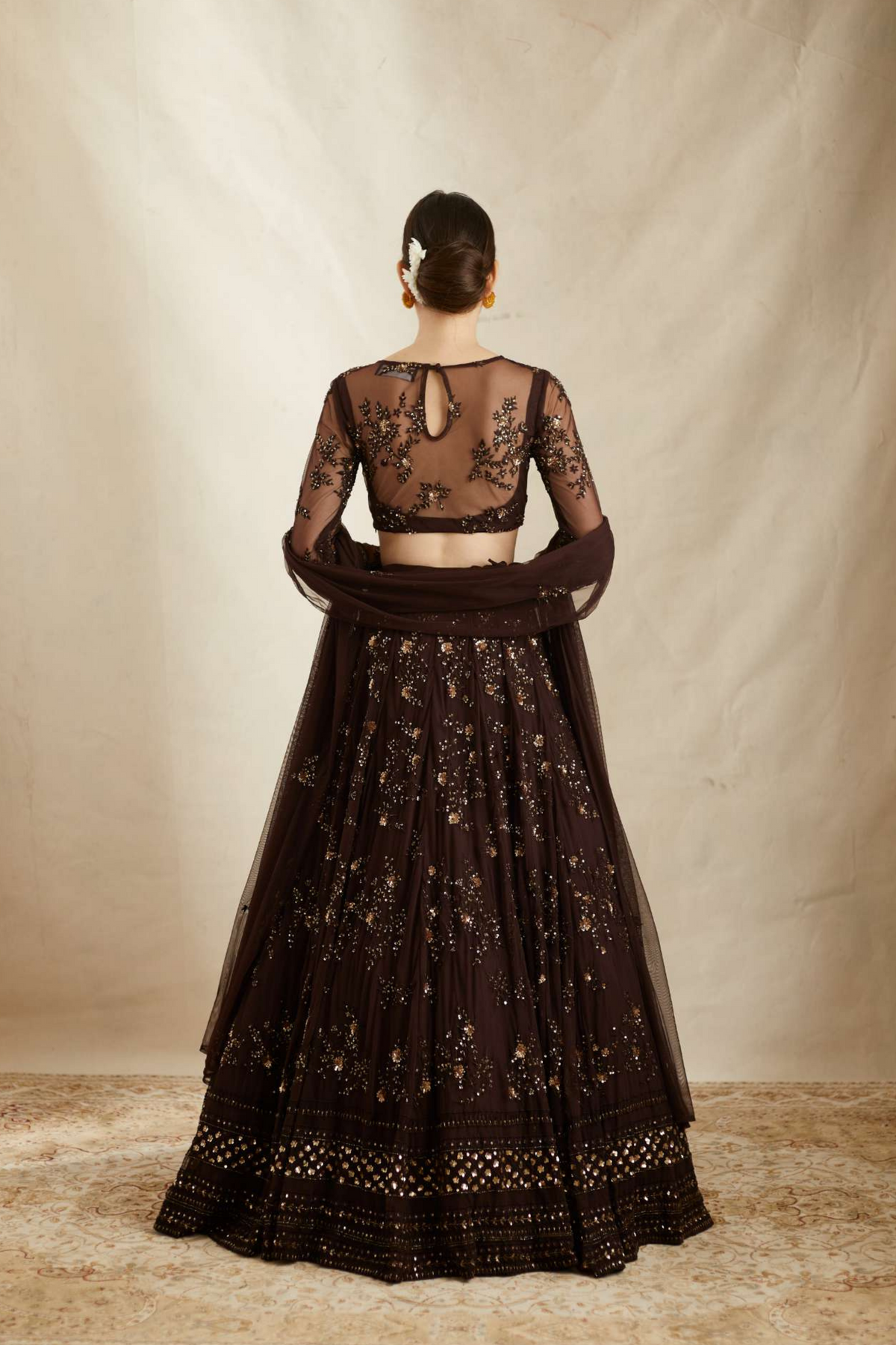 Dark Coffee Thread Work Lehenga Set