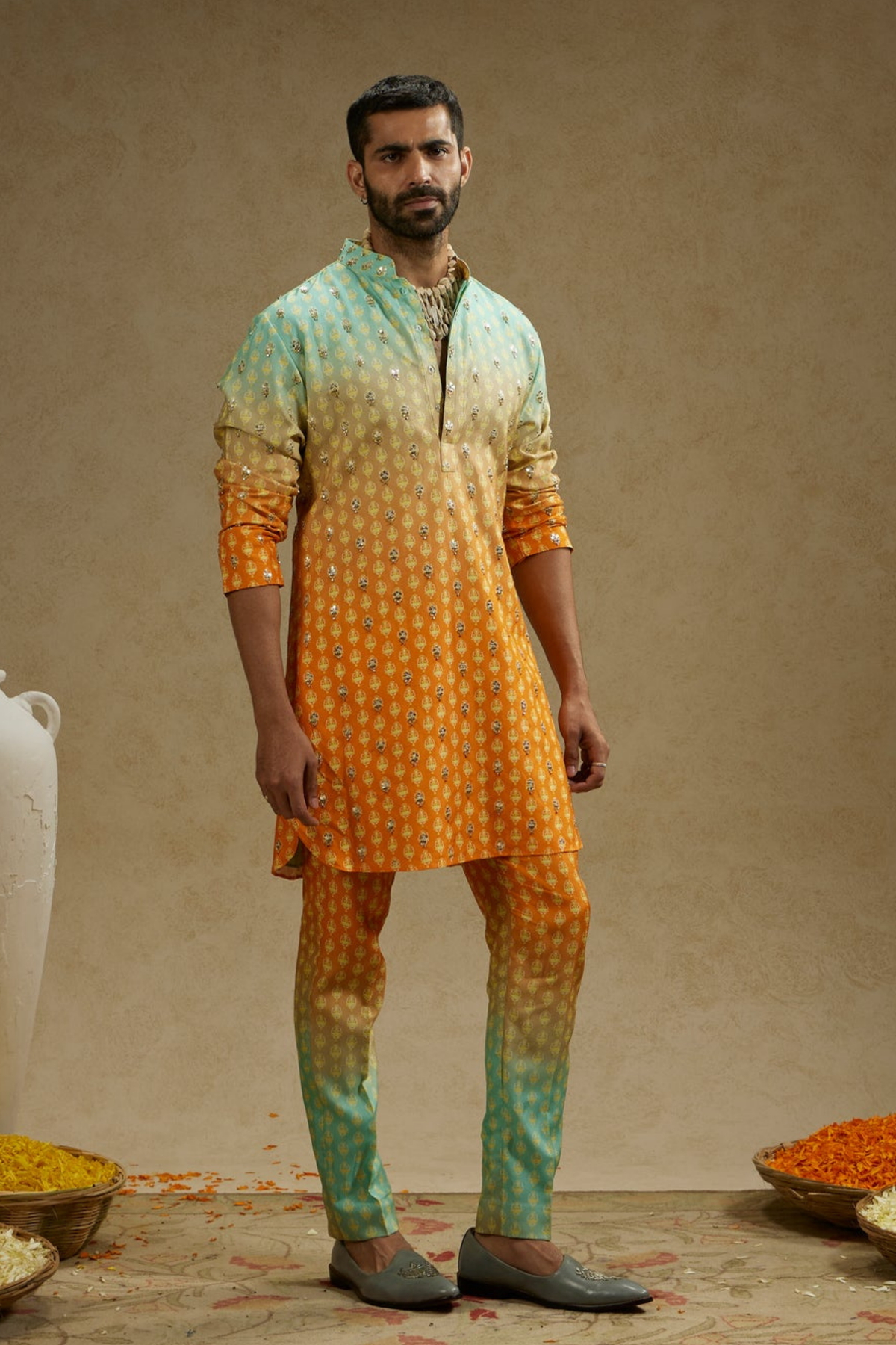 Ombre Print Highlighted Kurta Set