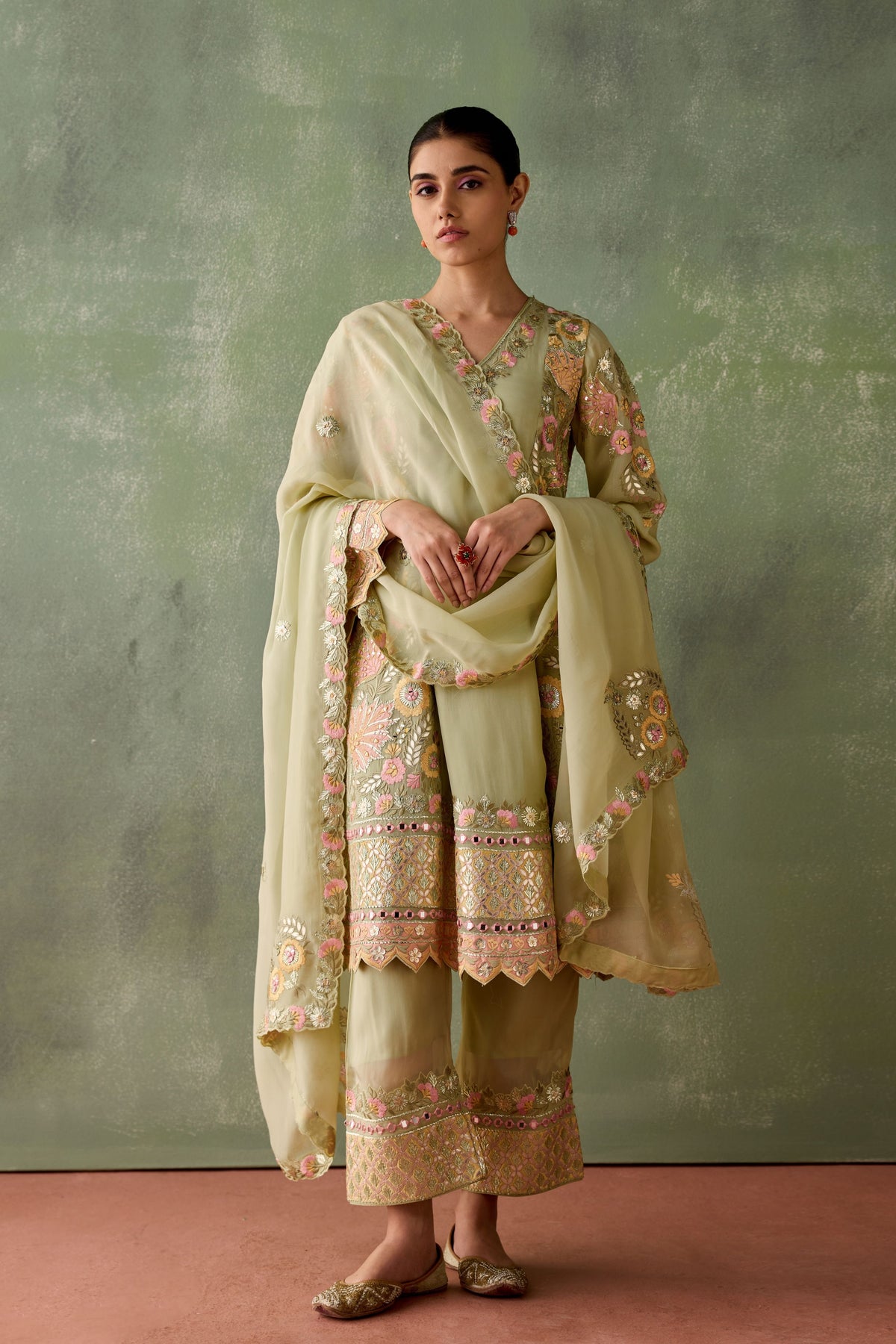 Green Organza Kurta Set