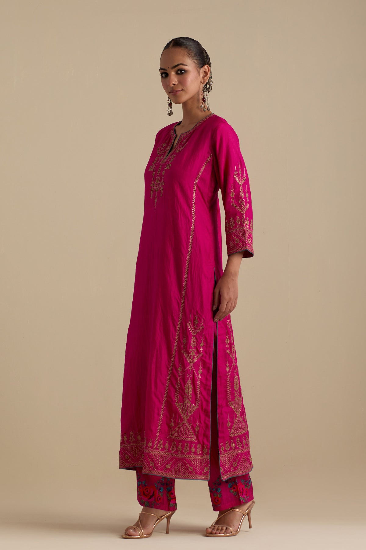 Fuchsia Silk Straight Kurta Set