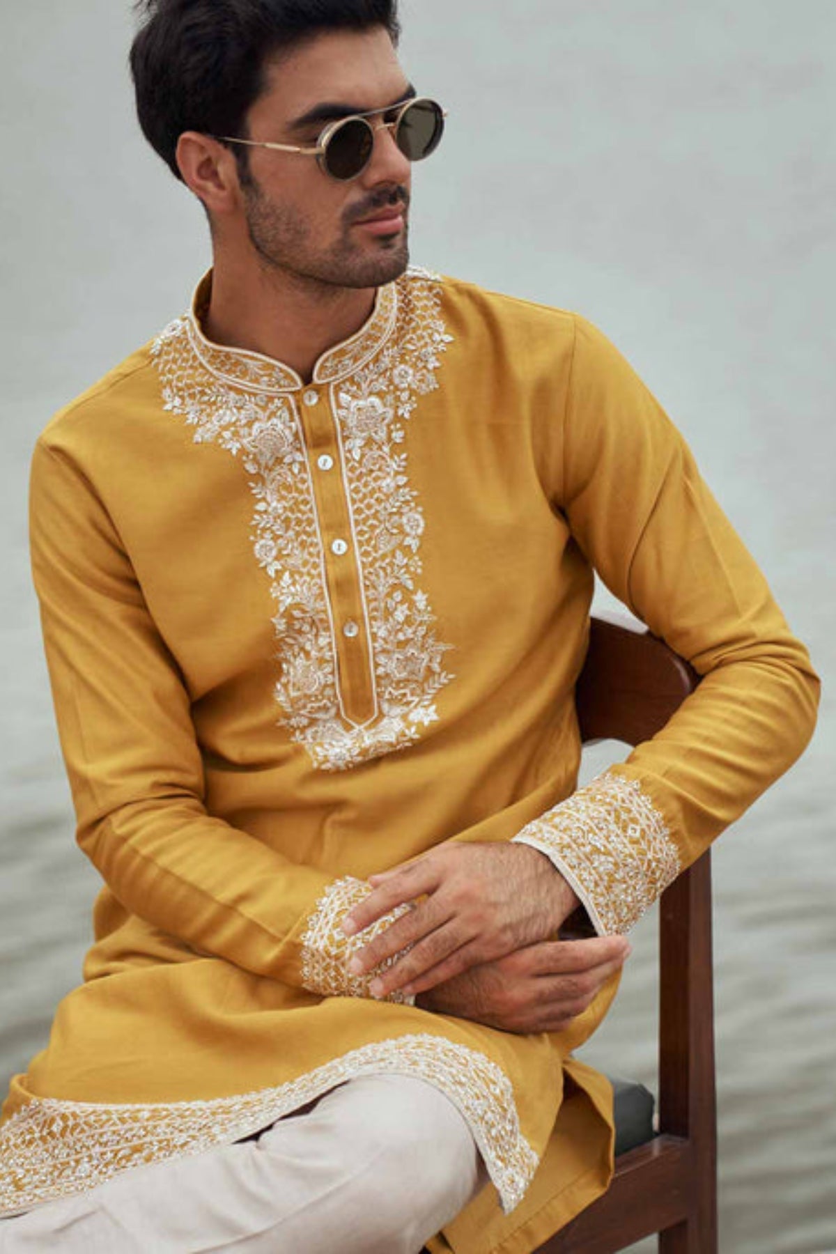 Mustard Chanderi Kurta Set